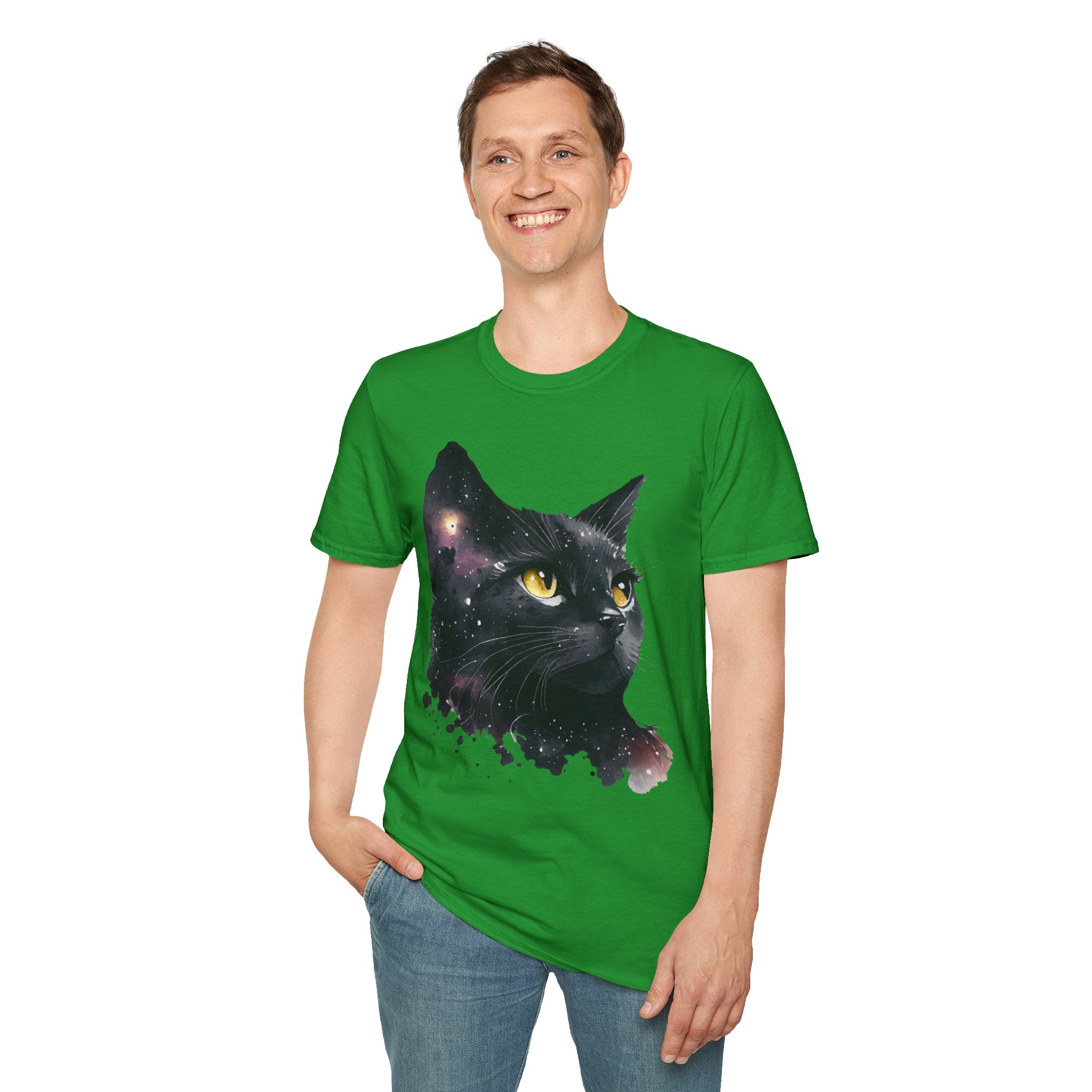 Galactic Cat Unisex Softstyle T-Shirt | Cosmic Space Kitty Tee, Cat Lover Gift, Astrology Shirt, Unique Pet Apparel, Cute Astronomy Design