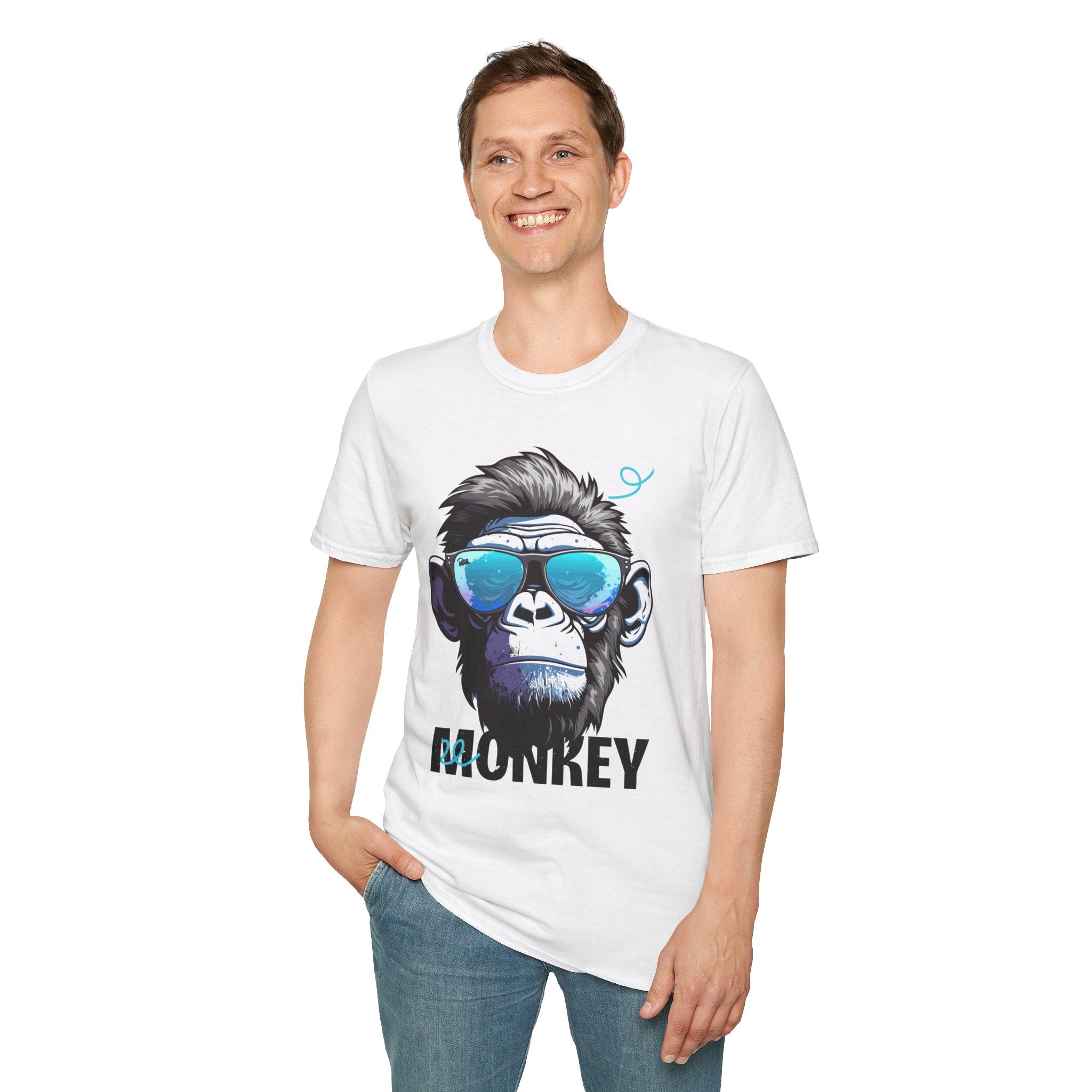 Cool Monkey Graphic Tee, Fun Unisex Softstyle T-Shirt, Animal Lover Gift