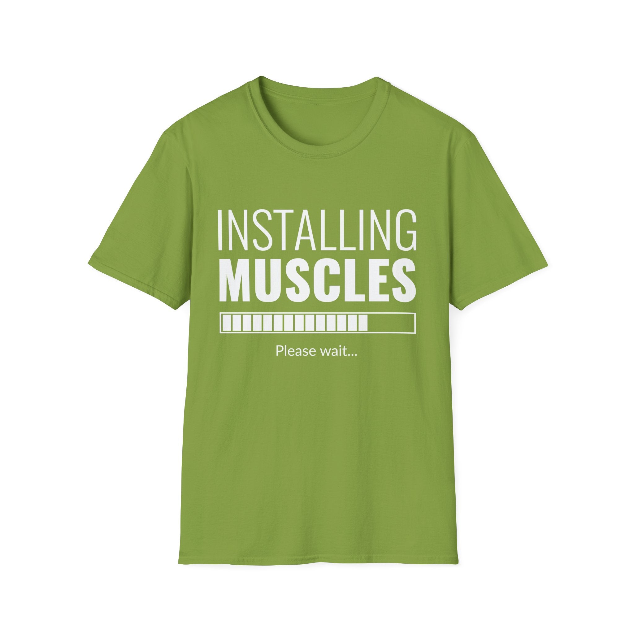 Funny Workout T-Shirt for Fitness Lovers, Gym Humor Shirt, Gift for Him or Her, Installing Muscles Tee, Soft and Comfortable Top
