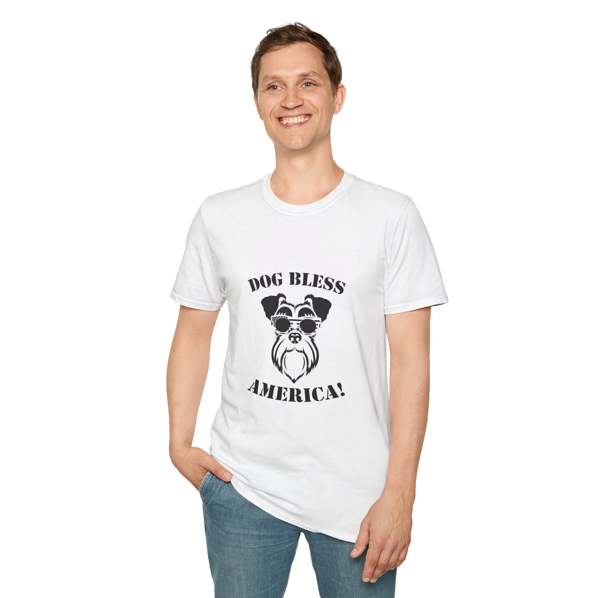 Dog Bless America T-Shirt, Unisex Tee, Dog Lover Gift, Independence Day Apparel, Pet Enthusiast Shirt, Cute Animal T-Shirt