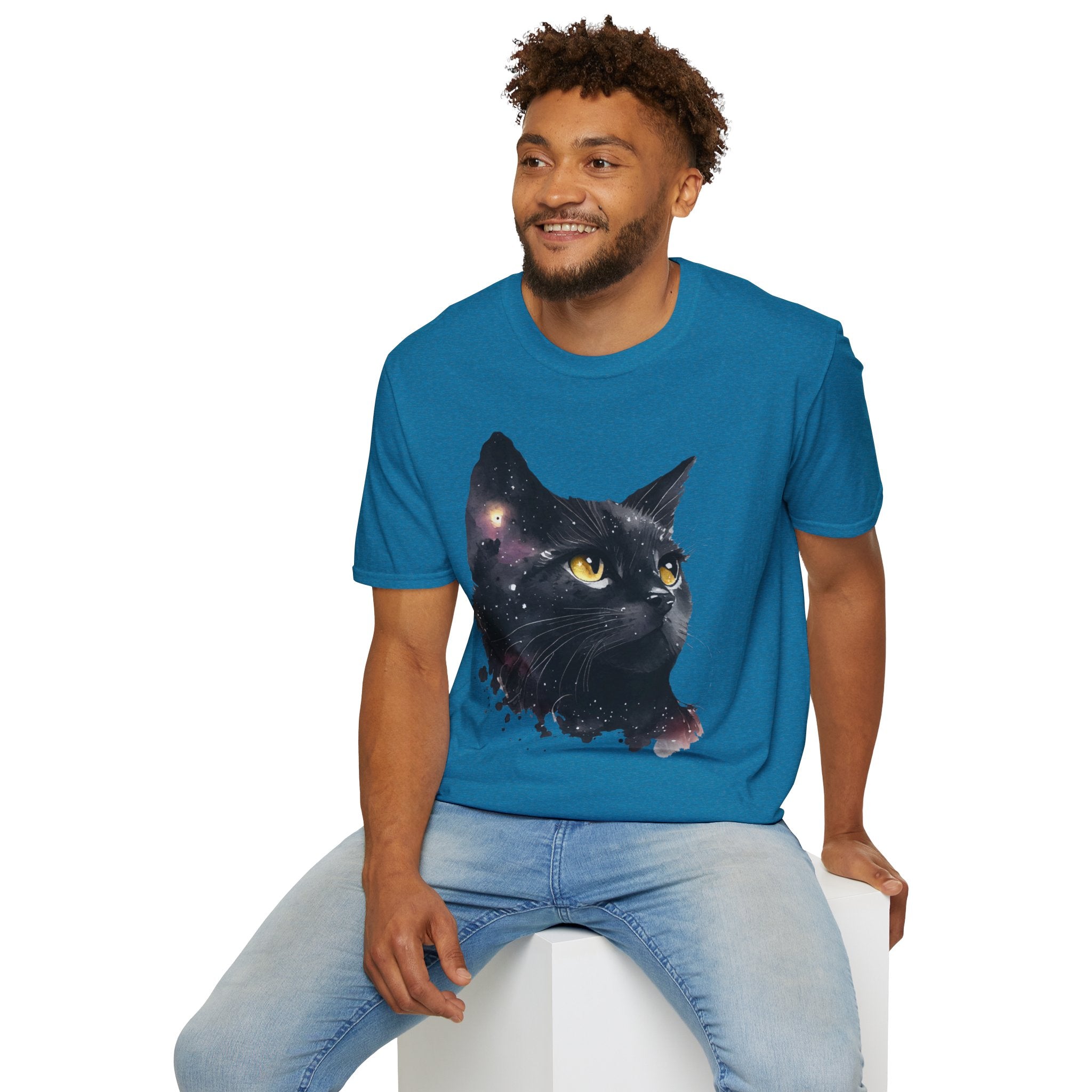 Galactic Cat Unisex Softstyle T-Shirt | Cosmic Space Kitty Tee, Cat Lover Gift, Astrology Shirt, Unique Pet Apparel, Cute Astronomy Design
