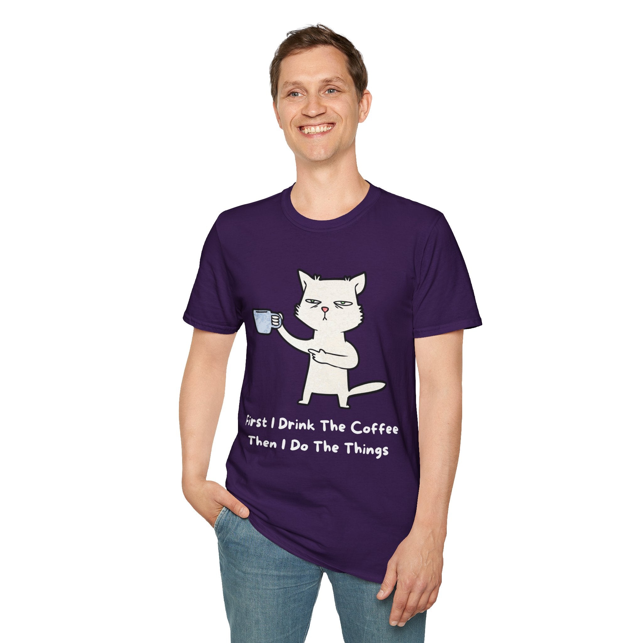 Coffee Cat Unisex T-Shirt, Funny Cat Tee