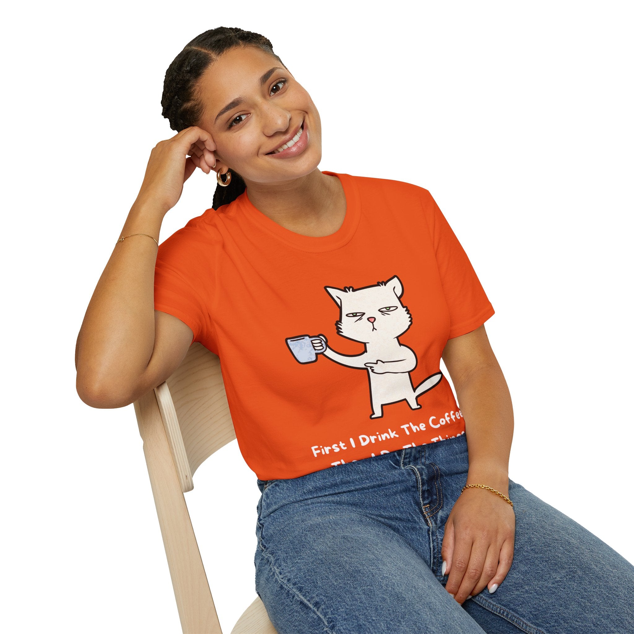 Coffee Cat Unisex T-Shirt, Funny Cat Tee