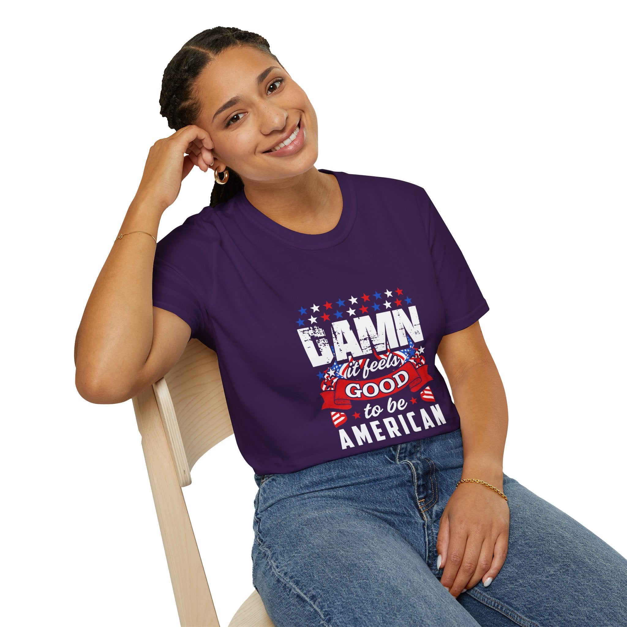 Unisex Patriotic T-Shirt: "Damn It Feels Good to Be American" - Perfect for Independence Day, BBQs, Casual Outings, Gifts, and Celebrations