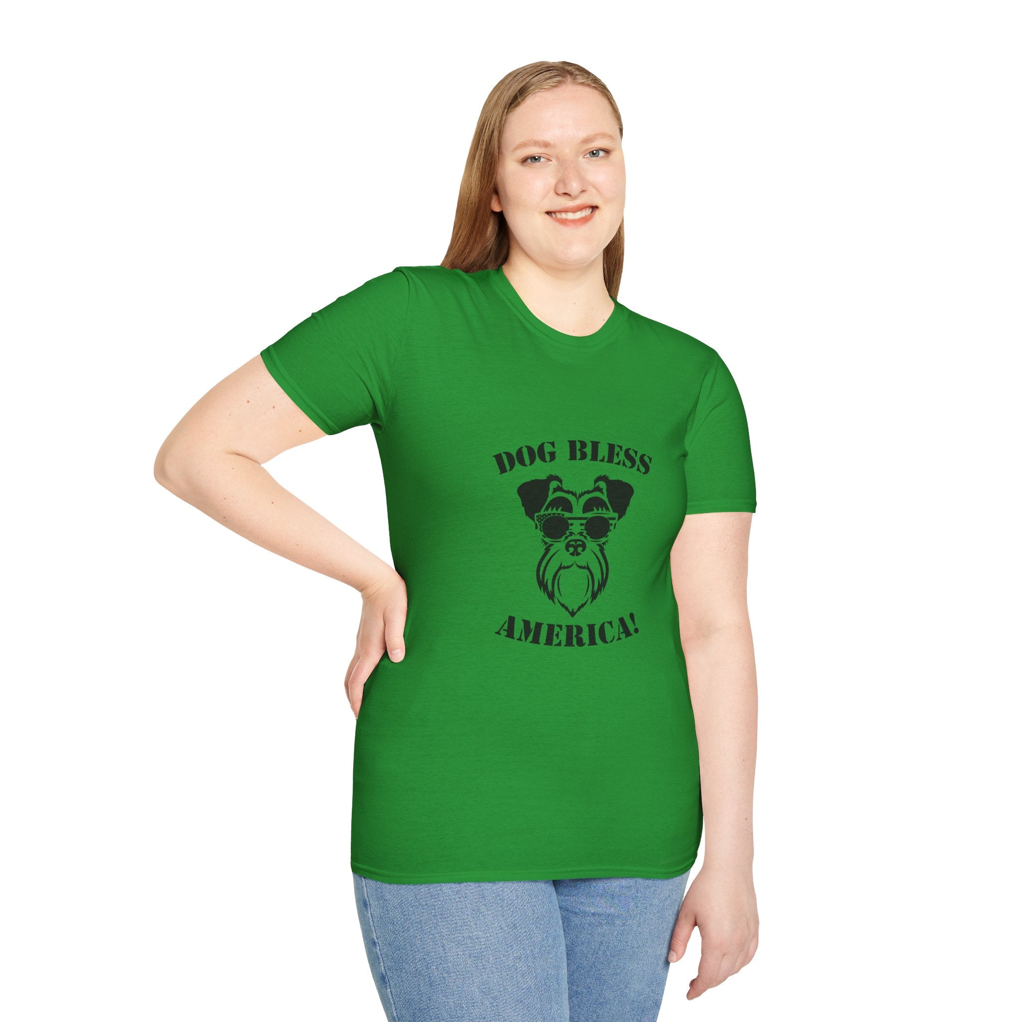 Dog Bless America T-Shirt, Unisex Tee, Dog Lover Gift, Independence Day Apparel, Pet Enthusiast Shirt, Cute Animal T-Shirt