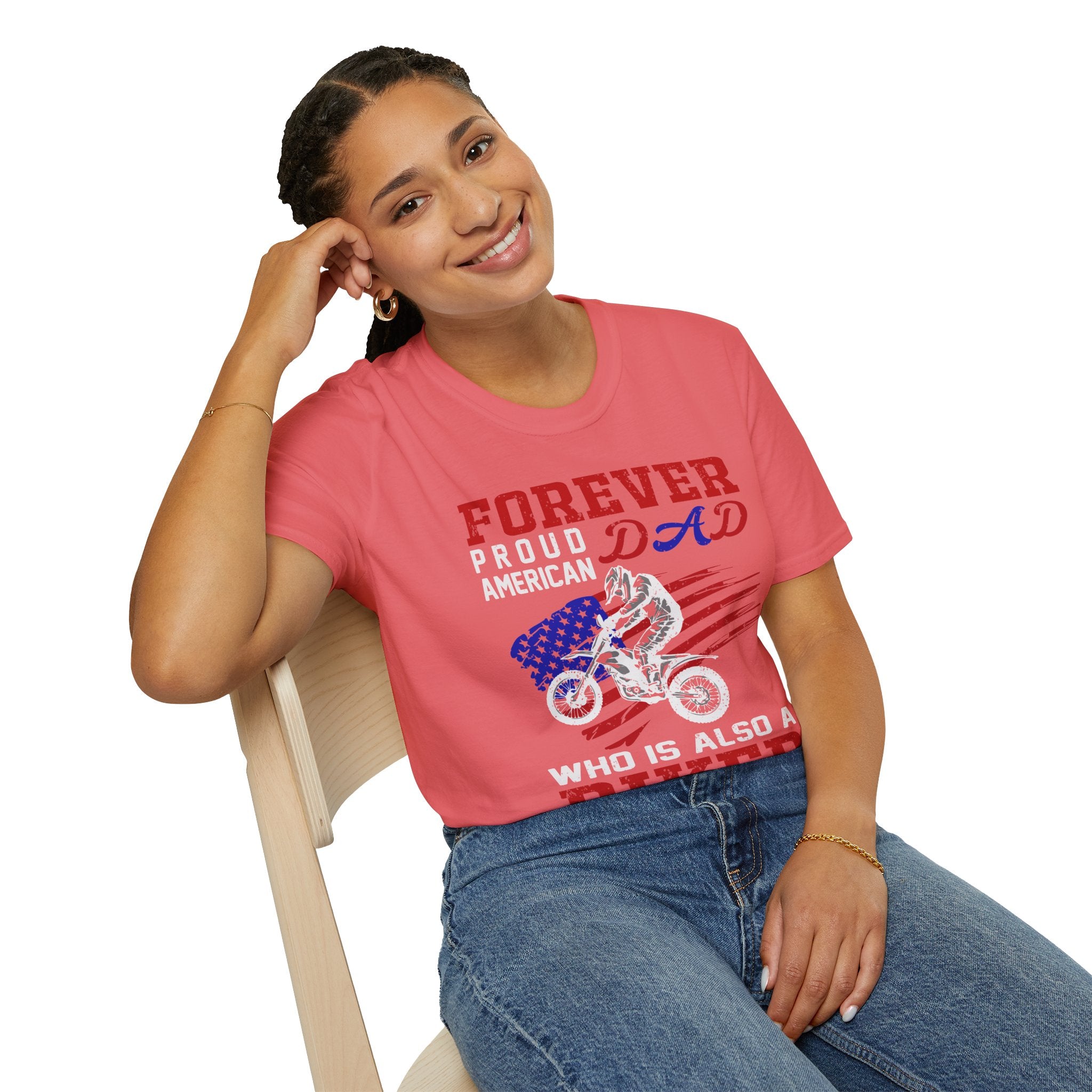 Forever Proud Dad Biker T-Shirt, Gifts for Bikers, Father's Day Tee, Unisex Softstyle Shirt, American Pride Apparel