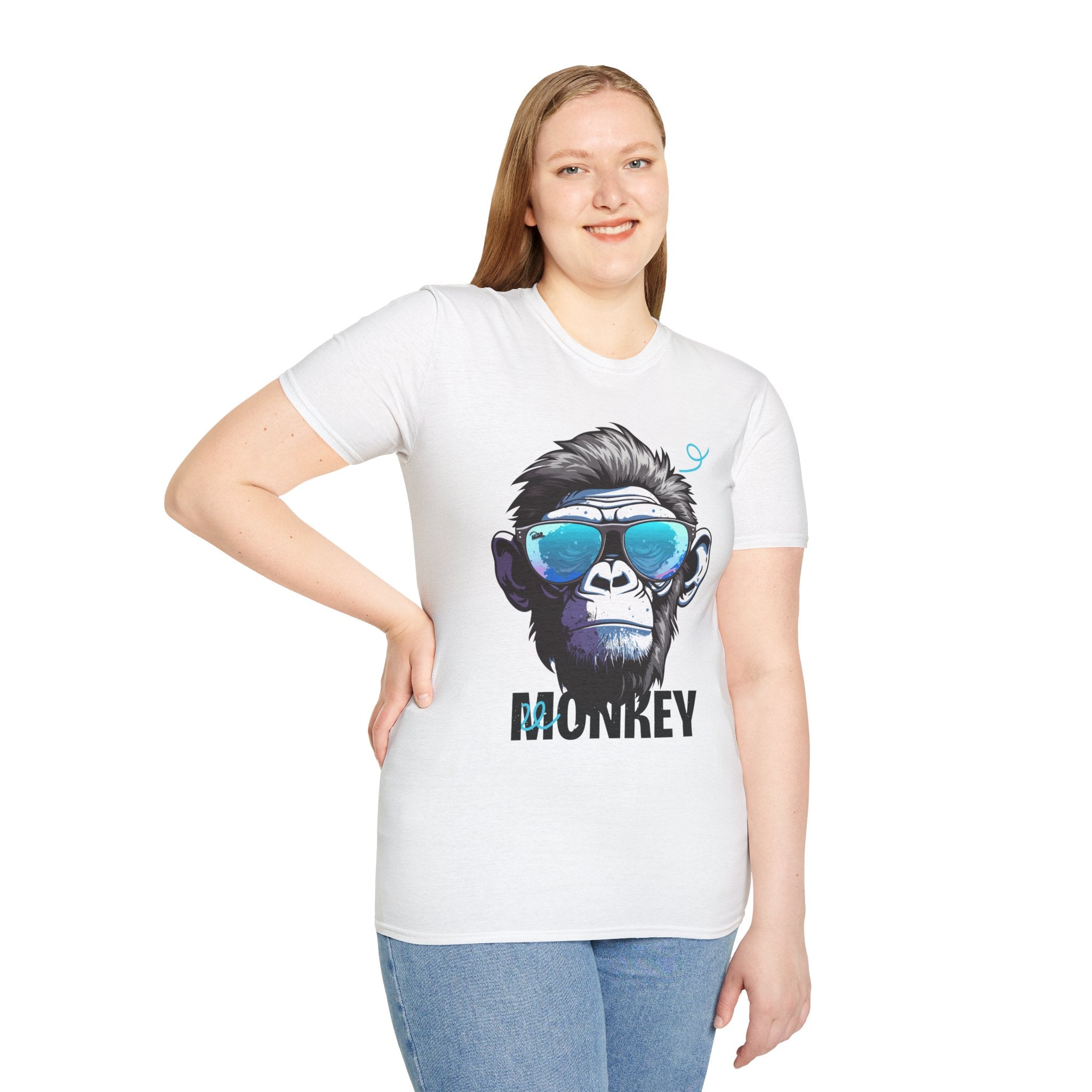 Cool Monkey Graphic Tee, Fun Unisex Softstyle T-Shirt, Animal Lover Gift