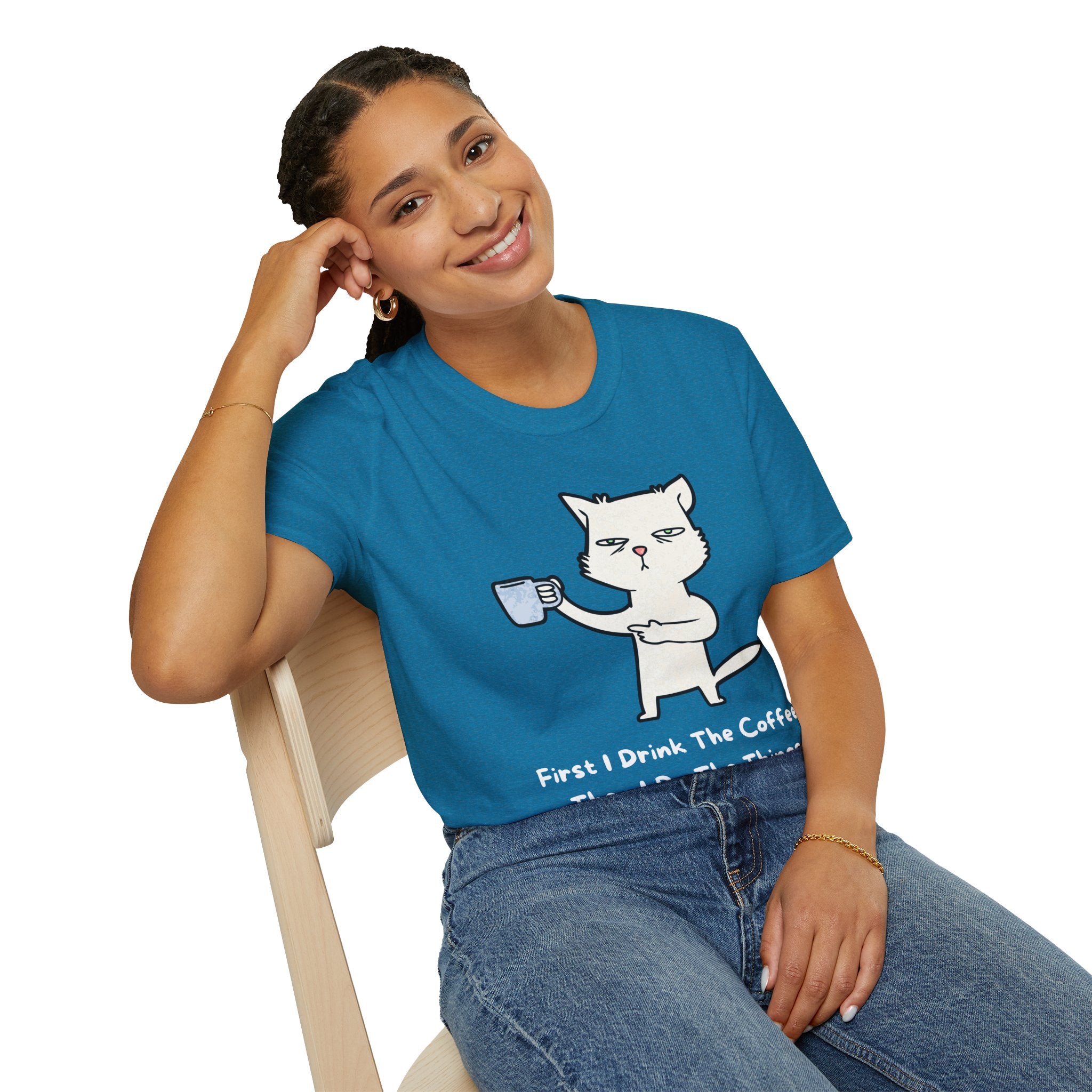 Coffee Cat Unisex T-Shirt, Funny Cat Tee