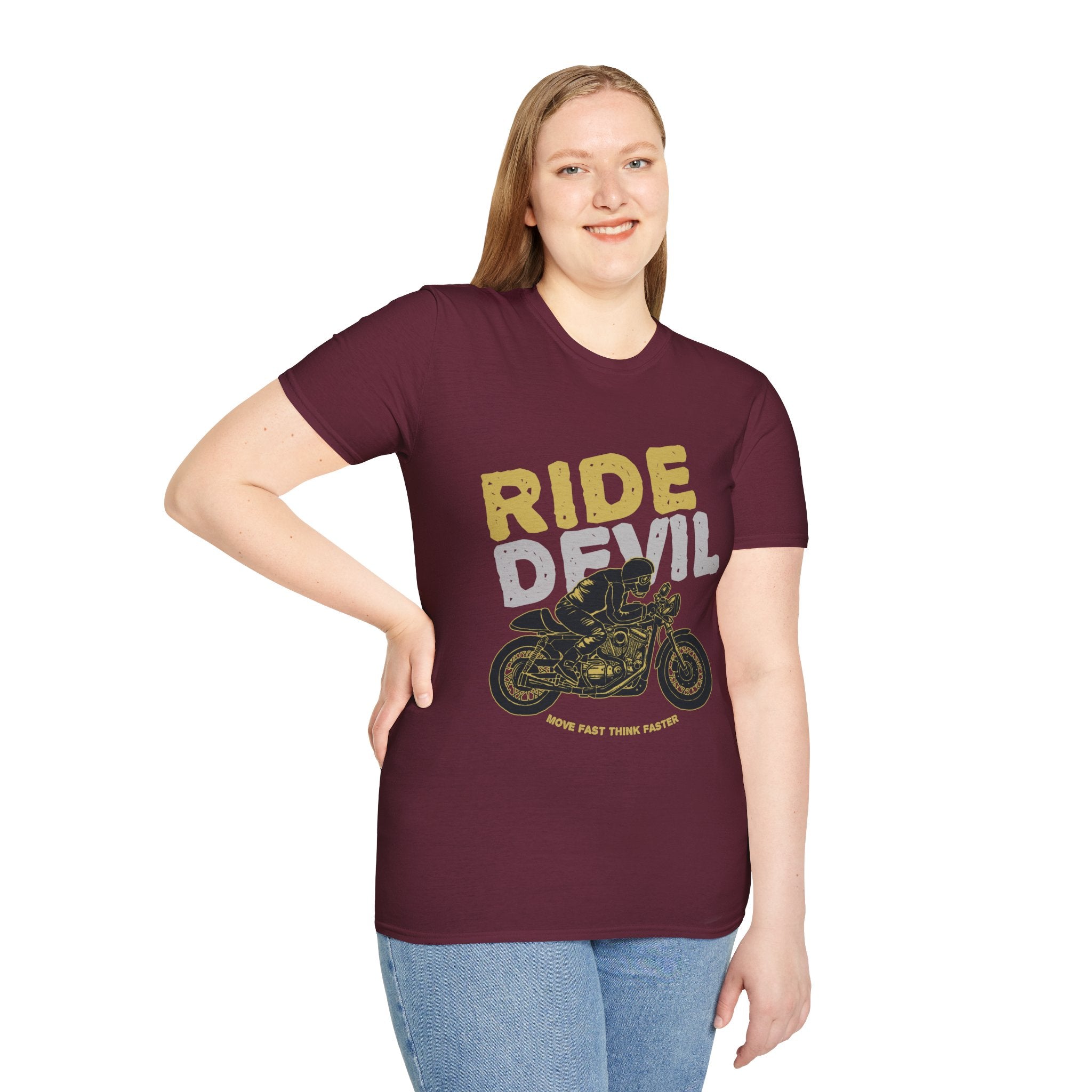 Unisex Softstyle T-Shirt with 'Ride Devil' Graphic - Perfect for Bikers, Gift for Motorcycle Lovers, Casual Wear, Event Merchandise, [...]