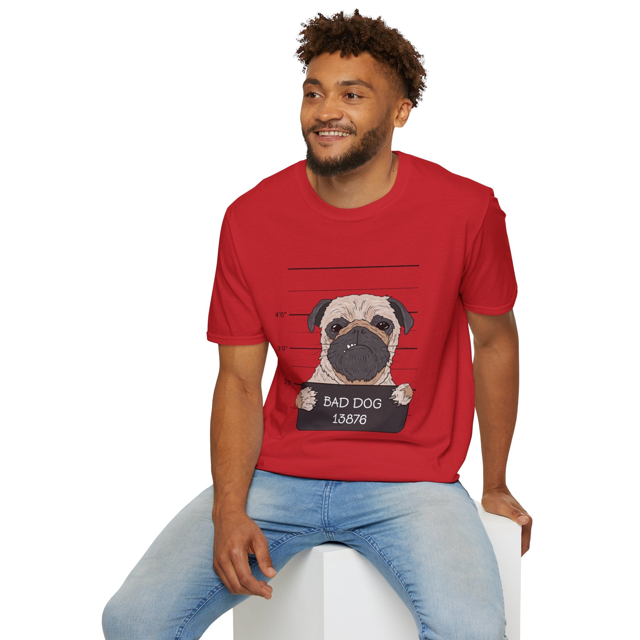 Bad Dog Pug Unisex Softstyle T-Shirt, Funny Dog Lover Tee, Pet Owner Gift, Casual Wear, Dog-Themed Apparel, Pet Humor Shirt