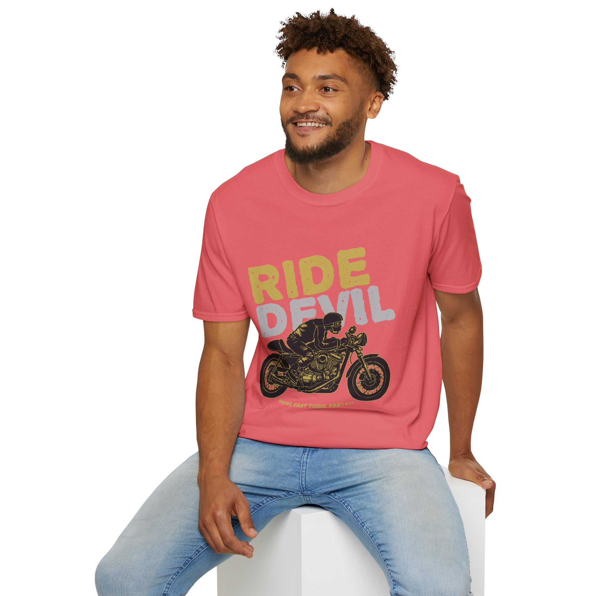 Unisex Softstyle T-Shirt with 'Ride Devil' Graphic - Perfect for Bikers, Gift for Motorcycle Lovers, Casual Wear, Event Merchandise, [...]
