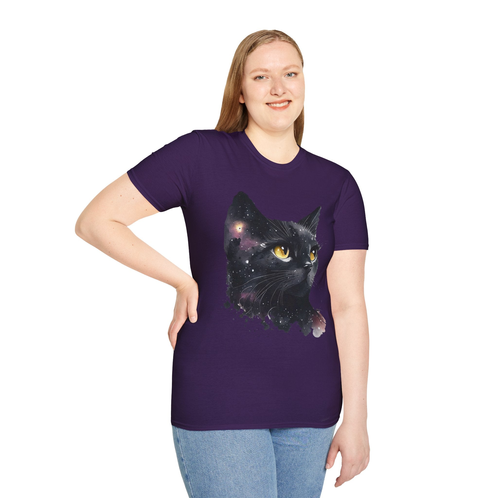Galactic Cat Unisex Softstyle T-Shirt | Cosmic Space Kitty Tee, Cat Lover Gift, Astrology Shirt, Unique Pet Apparel, Cute Astronomy Design
