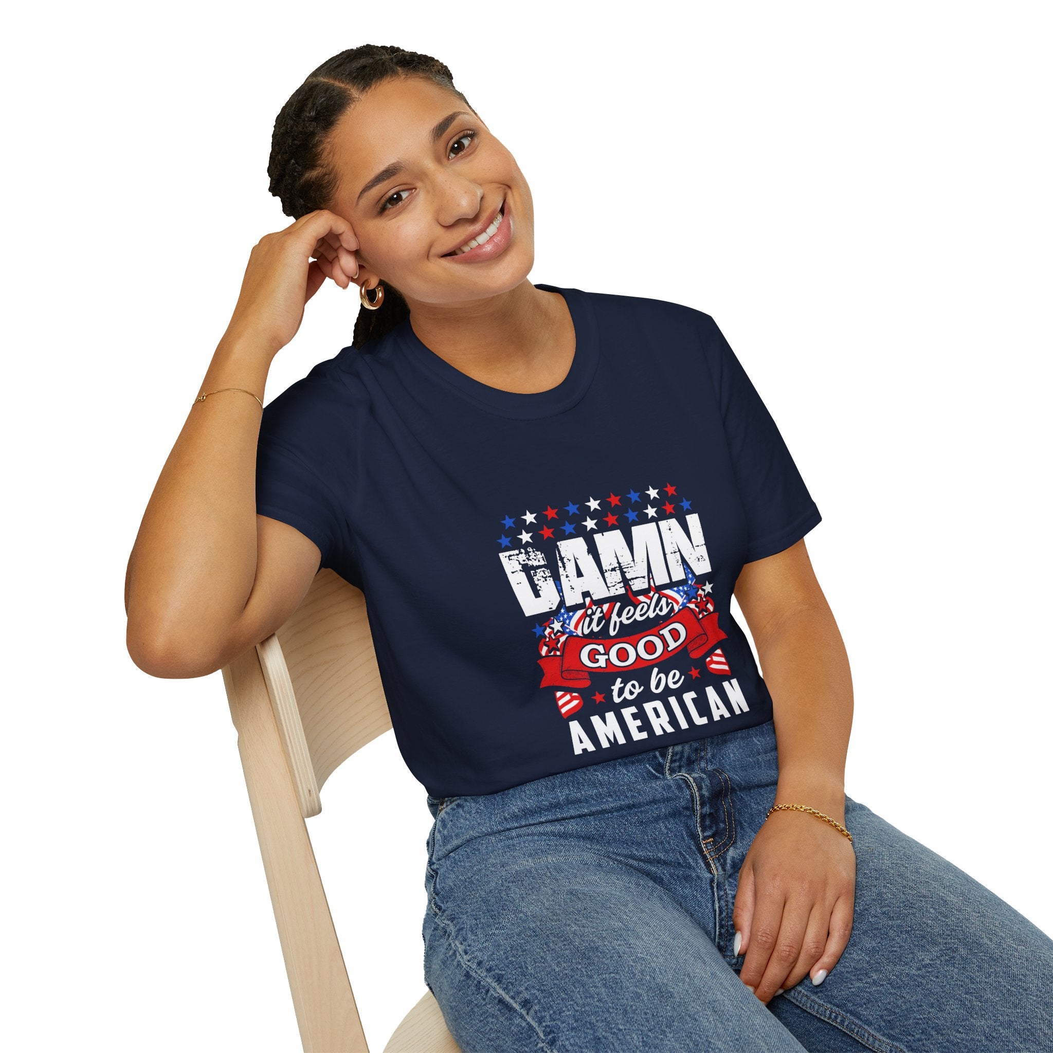 Unisex Patriotic T-Shirt: "Damn It Feels Good to Be American" - Perfect for Independence Day, BBQs, Casual Outings, Gifts, and Celebrations