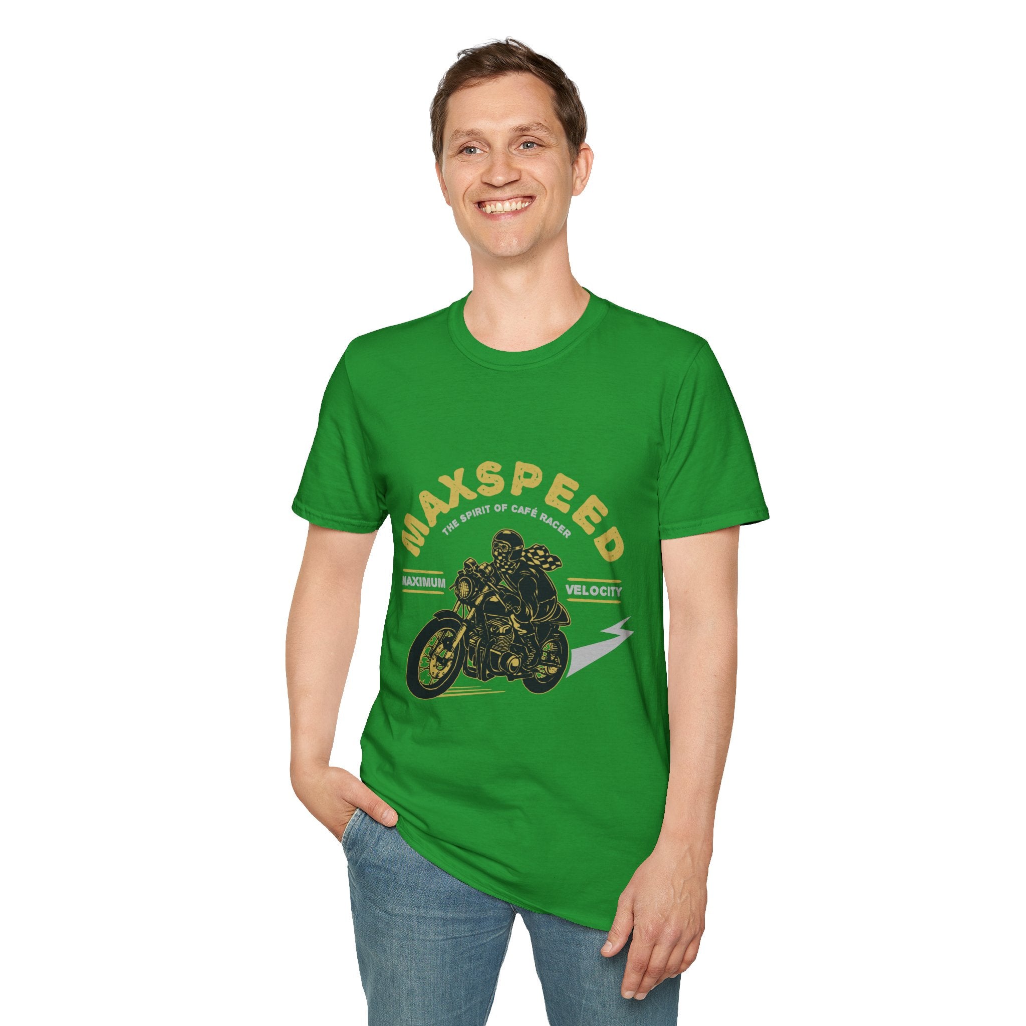 Maxspeed Motorcycle Unisex Softstyle T-Shirt, Biker Tee, Gift for Him, Casual Wear, Custom Graphic Shirt, Motorcycle Enthusiast Apparel