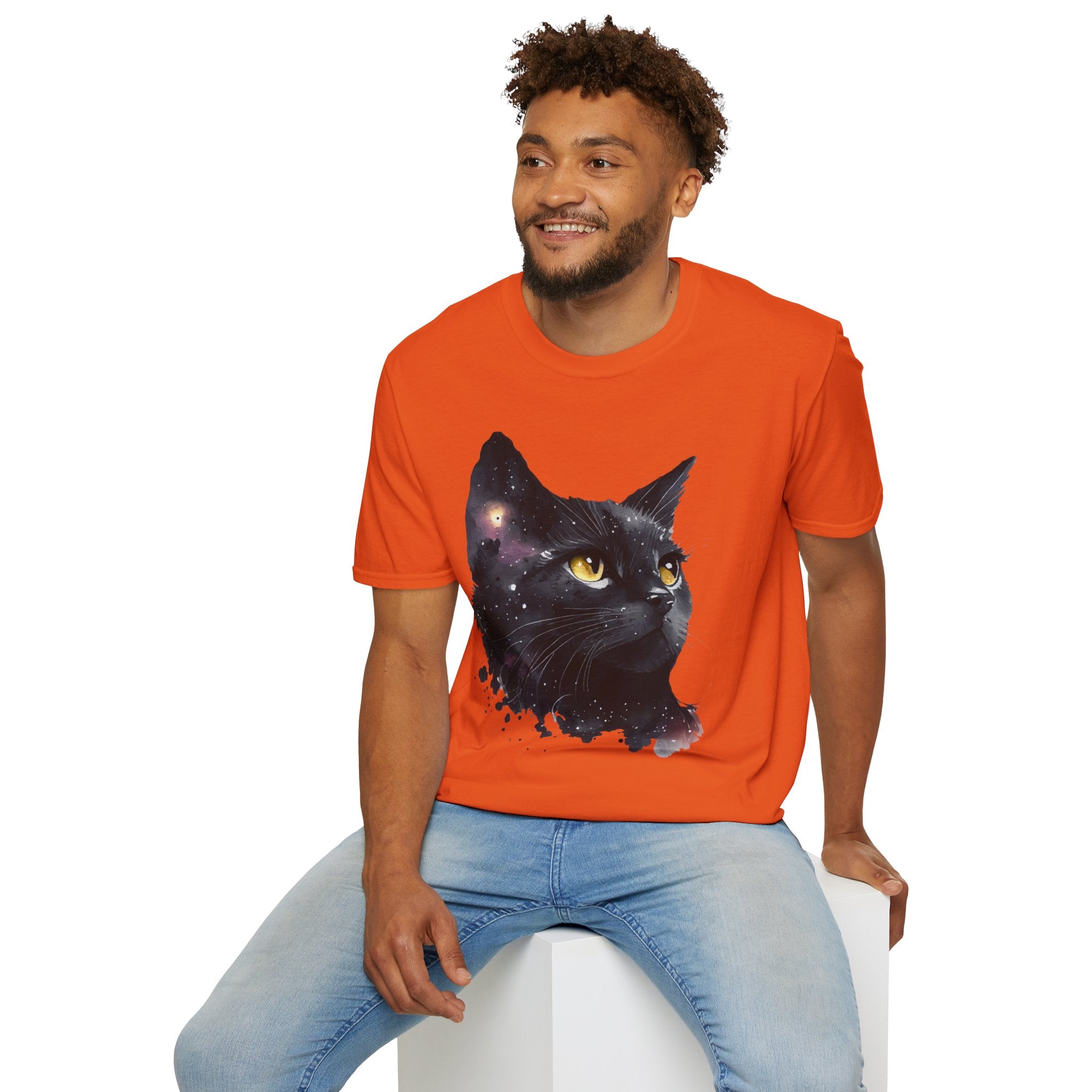Galactic Cat Unisex Softstyle T-Shirt | Cosmic Space Kitty Tee, Cat Lover Gift, Astrology Shirt, Unique Pet Apparel, Cute Astronomy Design