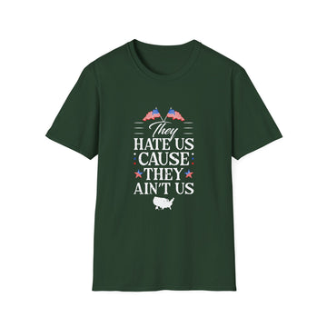 Unisex Softstyle Tee - They Hate Us Cause They Ain't Us, Casual Wear, Gift for Friends, Trendy Graphic Shirt, Comfortable Everyday [...]