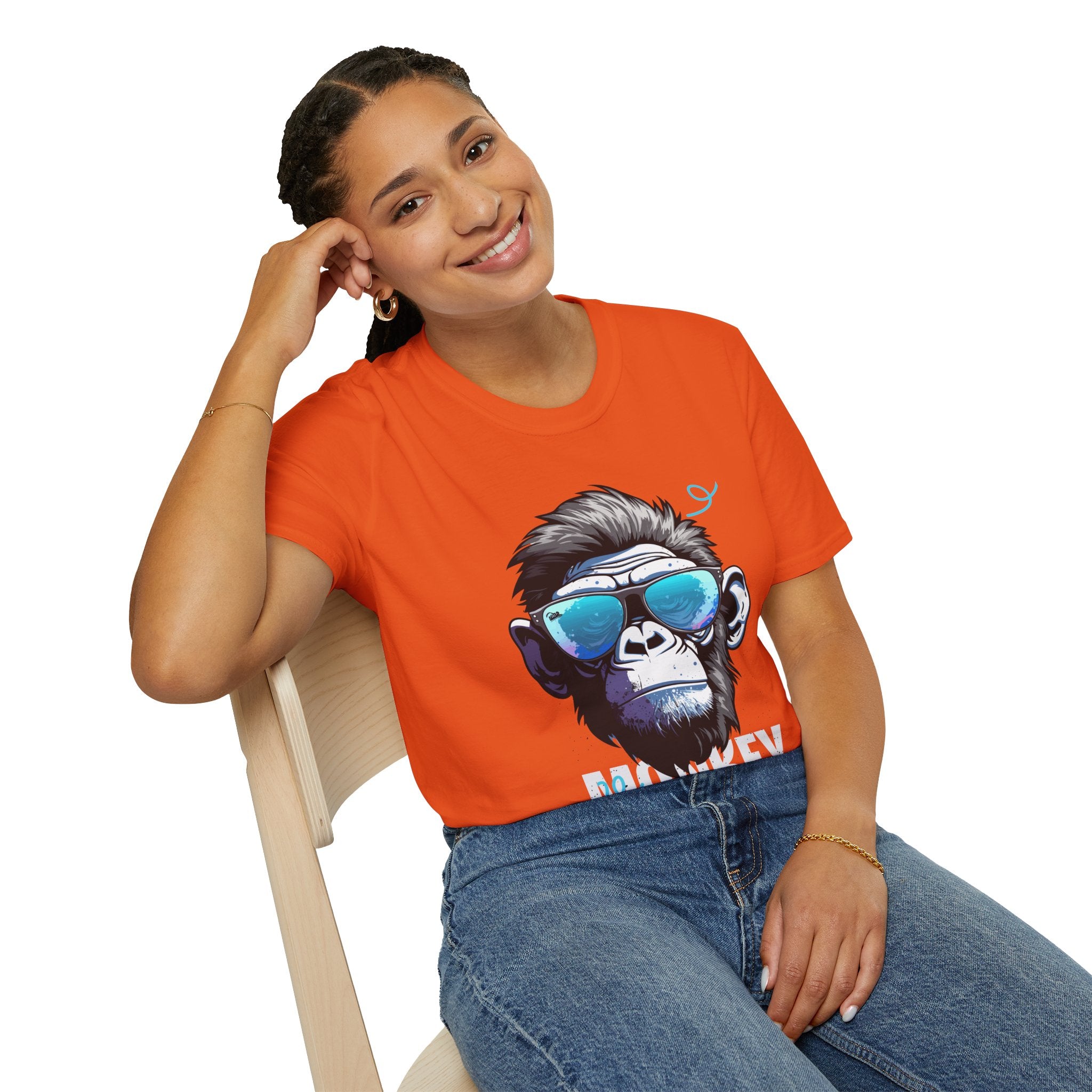 Cool Monkey Graphic Tee, Fun Unisex Softstyle T-Shirt, Animal Lover Gift
