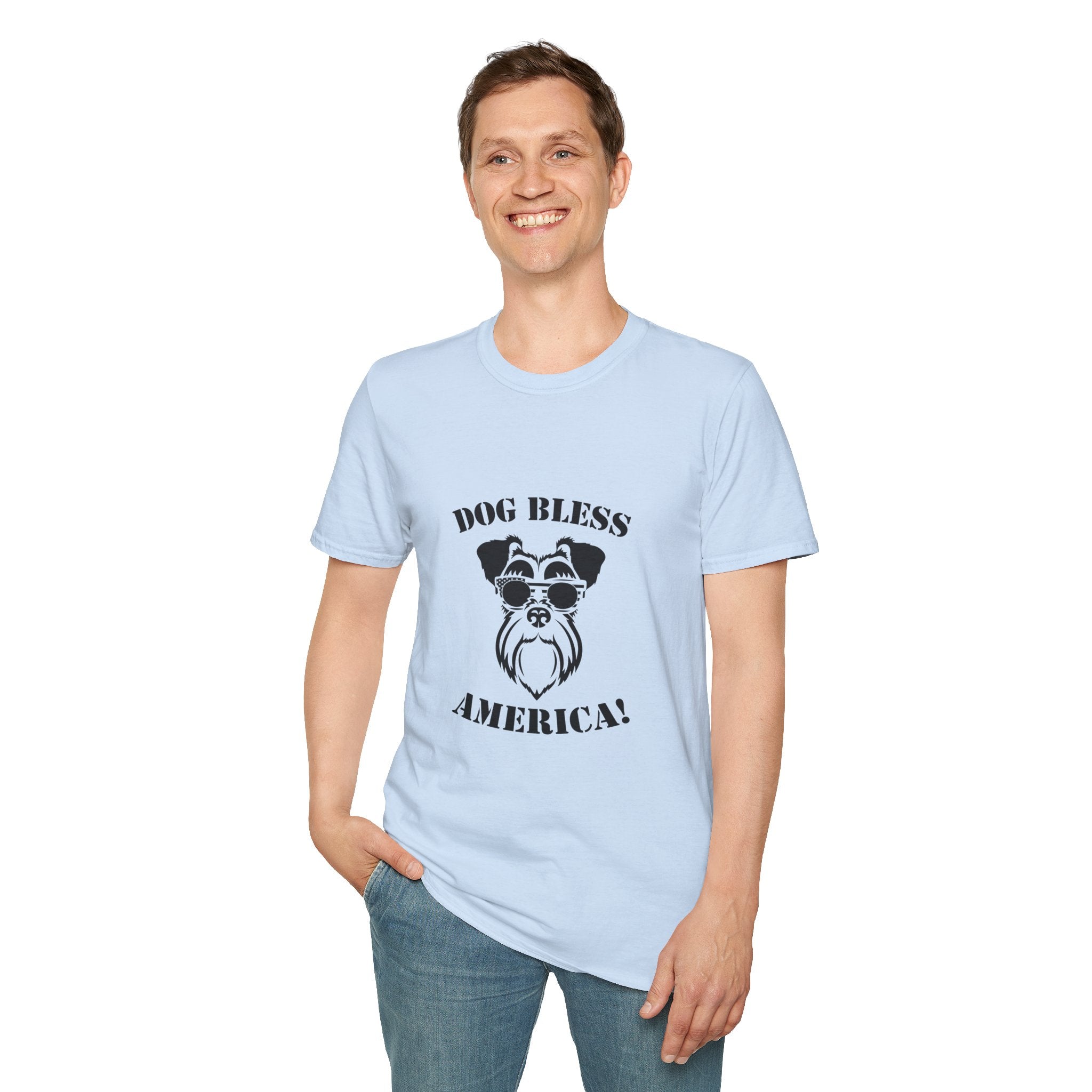 Dog Bless America T-Shirt, Unisex Tee, Dog Lover Gift, Independence Day Apparel, Pet Enthusiast Shirt, Cute Animal T-Shirt