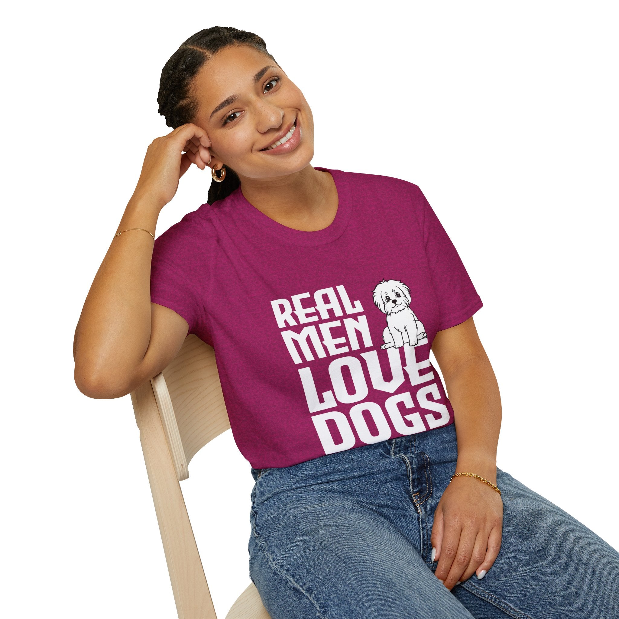 Unisex Dog Lover T-Shirt, Real Men Love Dogs Tee, Pet Owner Apparel, Gift for Dog Dads, Perfect for Birthdays