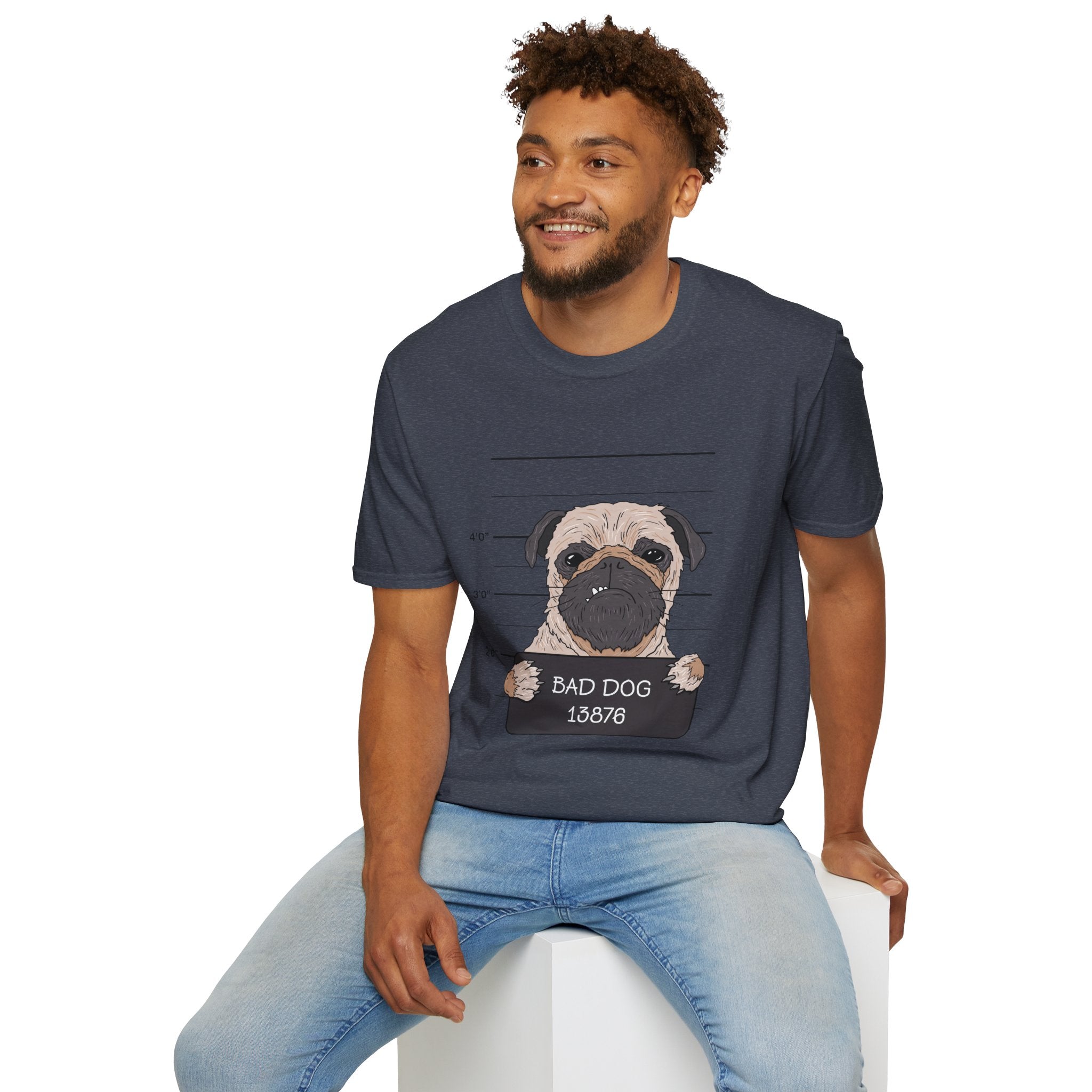 Bad Dog Pug Unisex Softstyle T-Shirt, Funny Dog Lover Tee, Pet Owner Gift, Casual Wear, Dog-Themed Apparel, Pet Humor Shirt