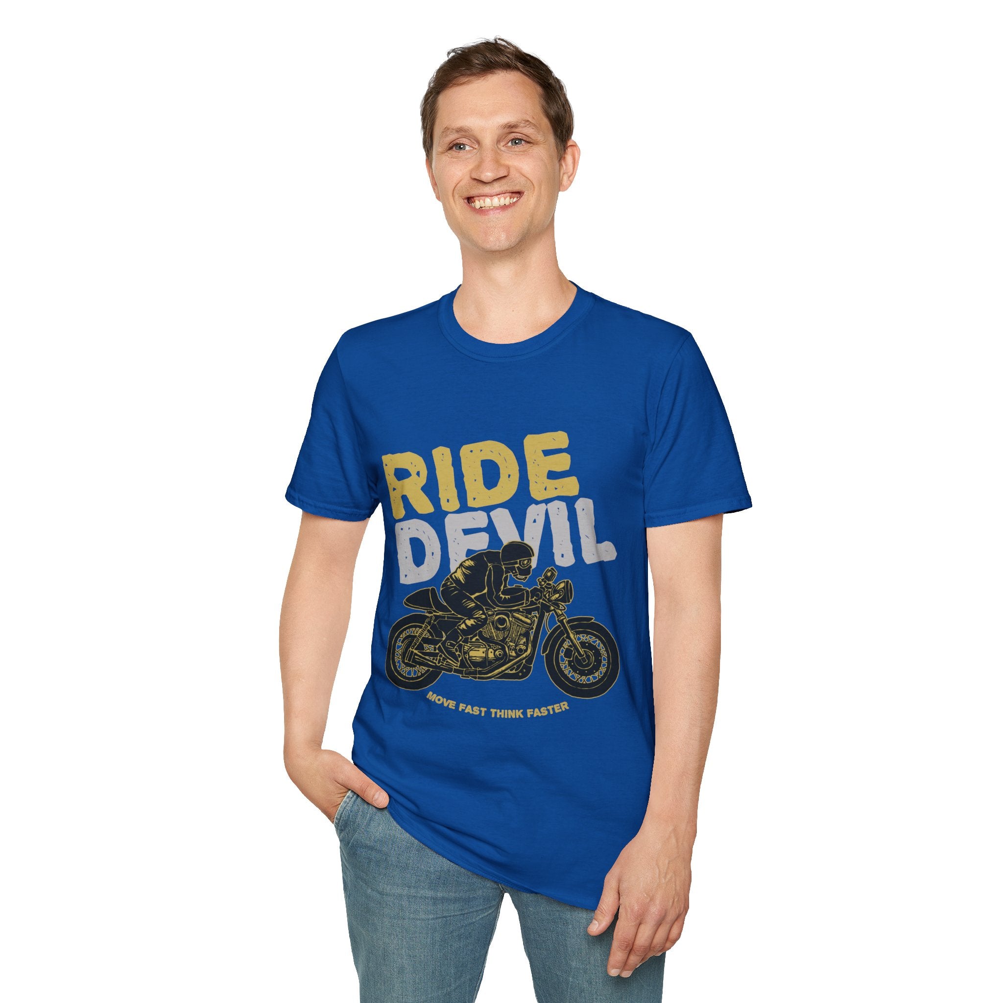 Unisex Softstyle T-Shirt with 'Ride Devil' Graphic - Perfect for Bikers, Gift for Motorcycle Lovers, Casual Wear, Event Merchandise, [...]