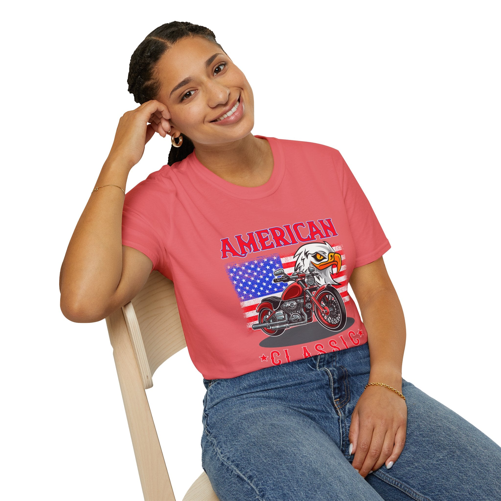 Patriotic Eagle Motorcycle T-Shirt, Unisex Casual Tee, American Rider Apparel, Independence Day Gift, Classic Style Shirt
