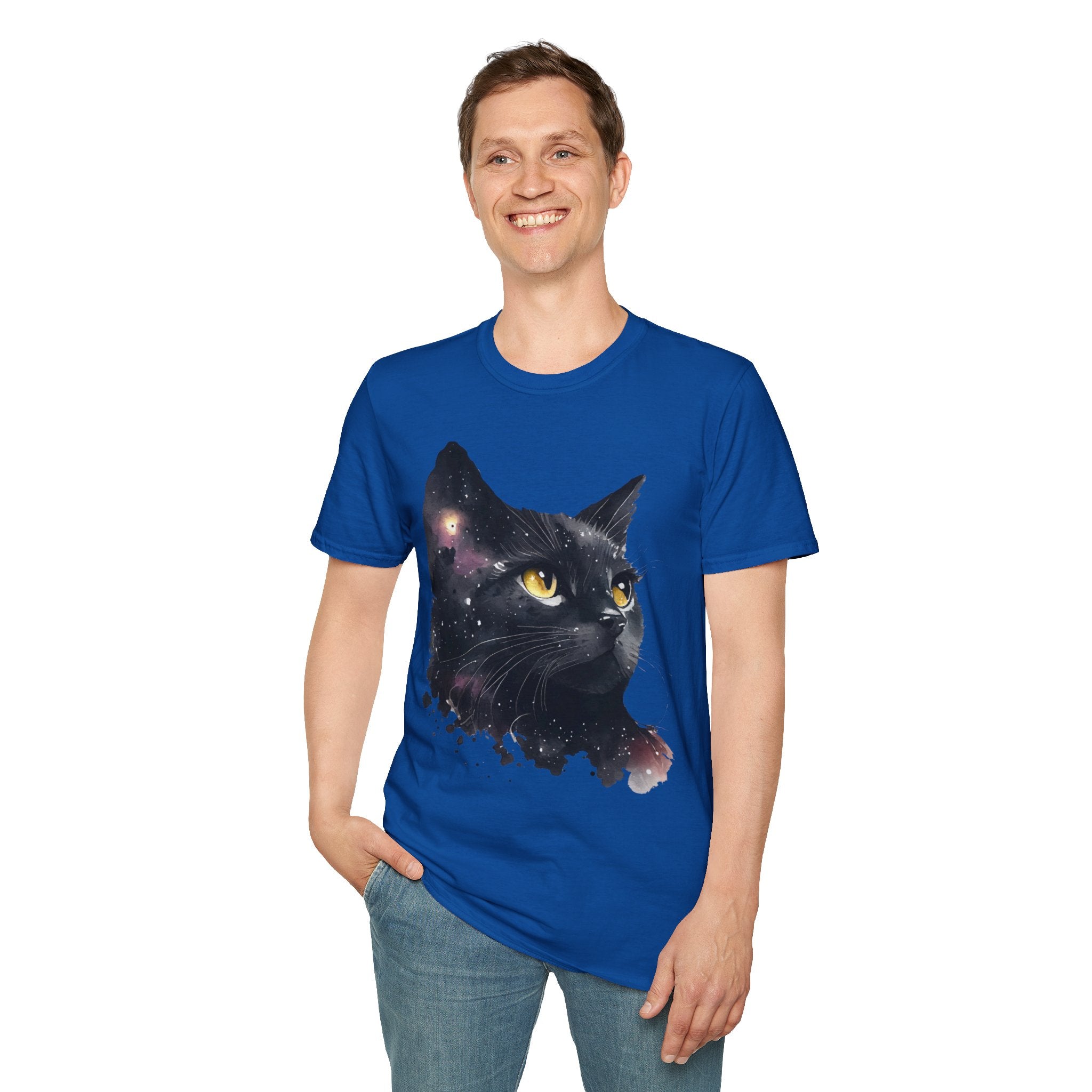 Galactic Cat Unisex Softstyle T-Shirt | Cosmic Space Kitty Tee, Cat Lover Gift, Astrology Shirt, Unique Pet Apparel, Cute Astronomy Design