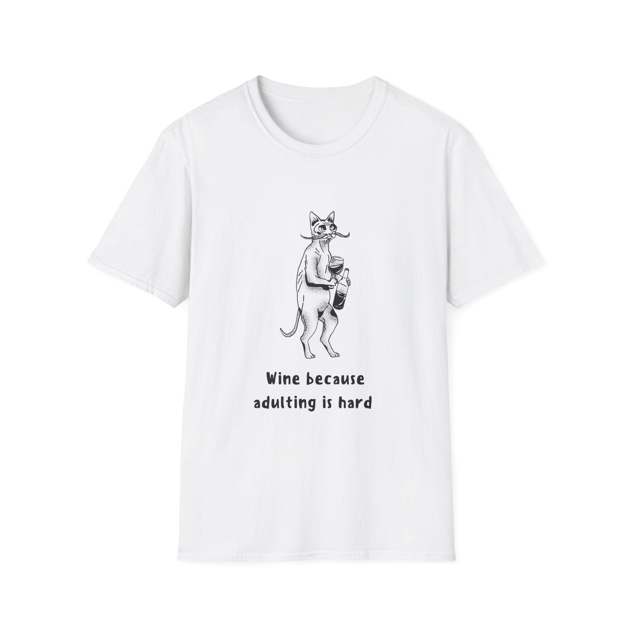 Funny Cat Adulting Quote Unisex T-Shirt, Wine Lovers Gift