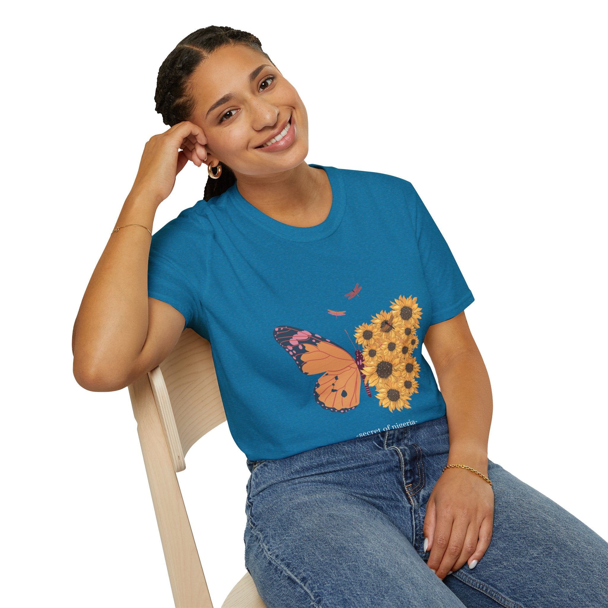 Butterfly and Sunflower Unisex Softstyle T-Shirt, Nature Lovers