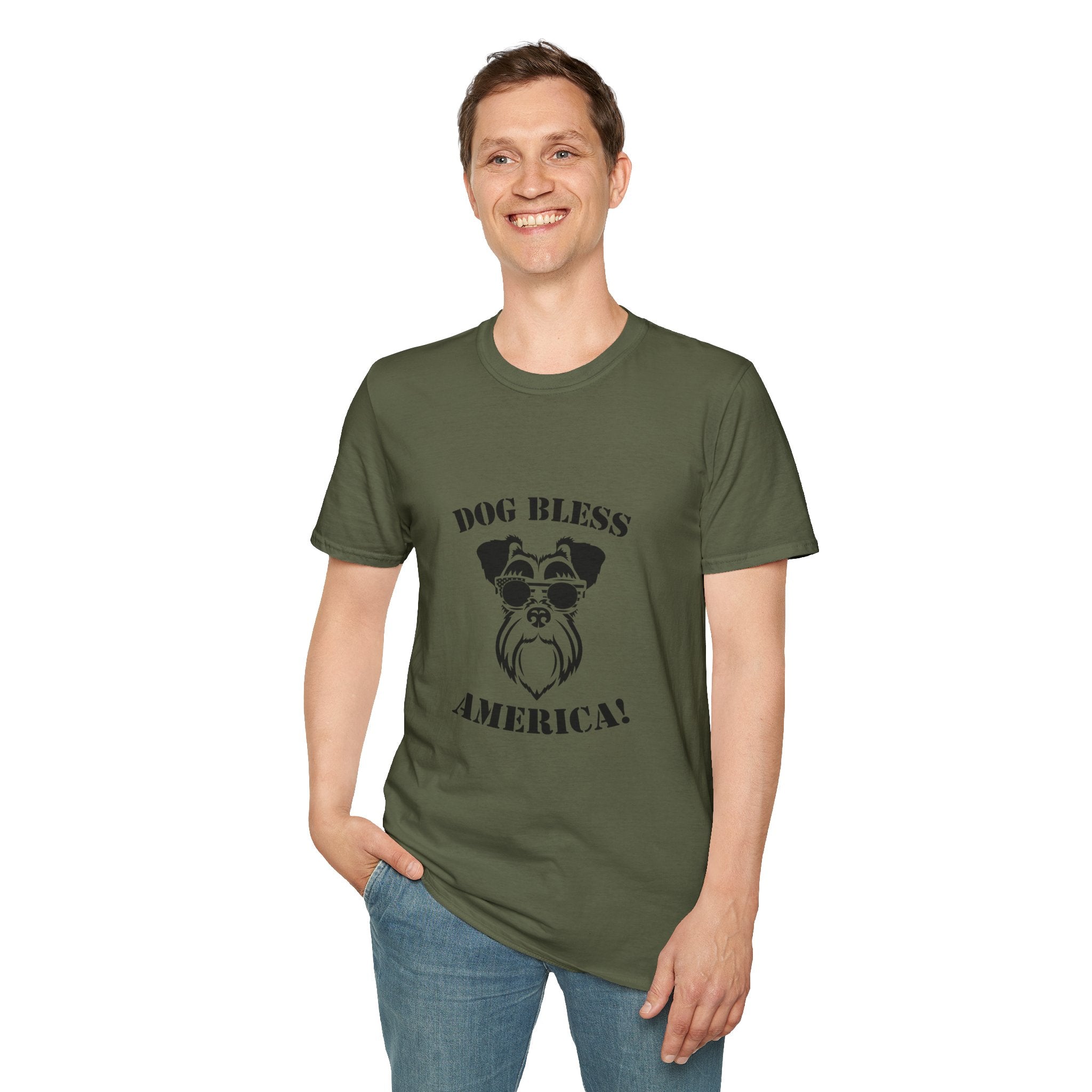 Dog Bless America T-Shirt, Unisex Tee, Dog Lover Gift, Independence Day Apparel, Pet Enthusiast Shirt, Cute Animal T-Shirt