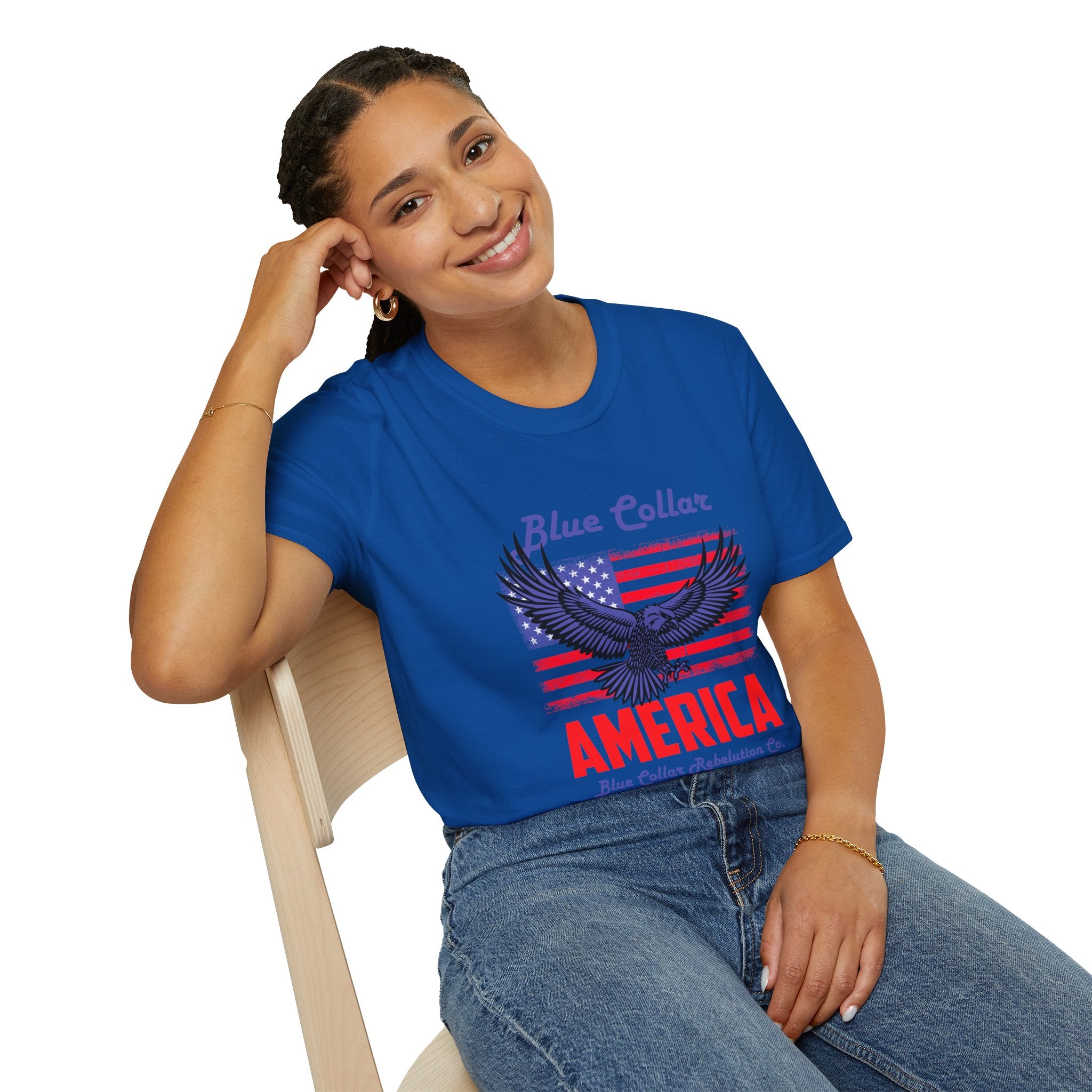 Patriotic Eagle T-Shirt, Blue Collar Pride Shirt, USA Independence Day Tee, Vintage American Apparel, Unisex Graphic Tee