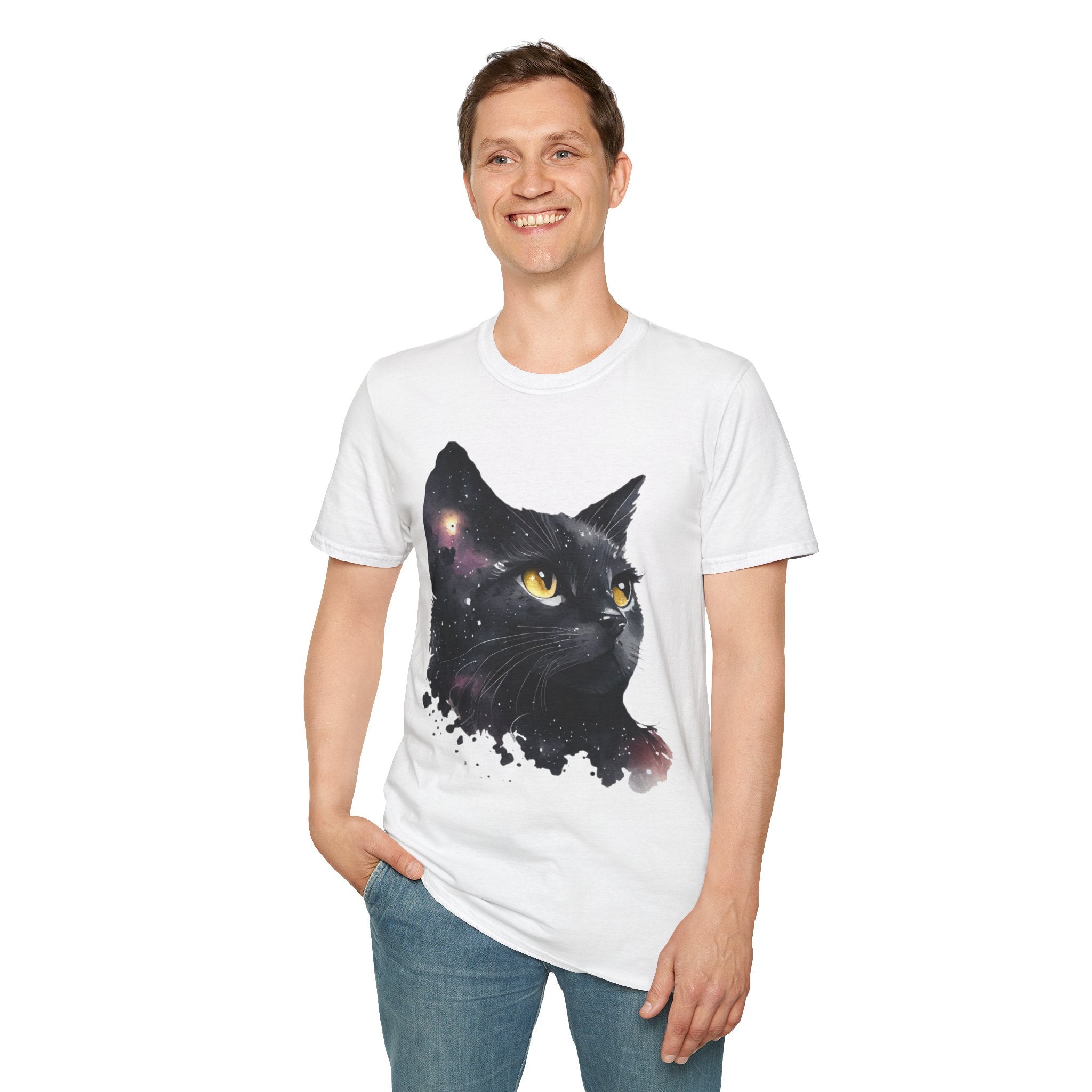 Galactic Cat Unisex Softstyle T-Shirt | Cosmic Space Kitty Tee, Cat Lover Gift, Astrology Shirt, Unique Pet Apparel, Cute Astronomy Design