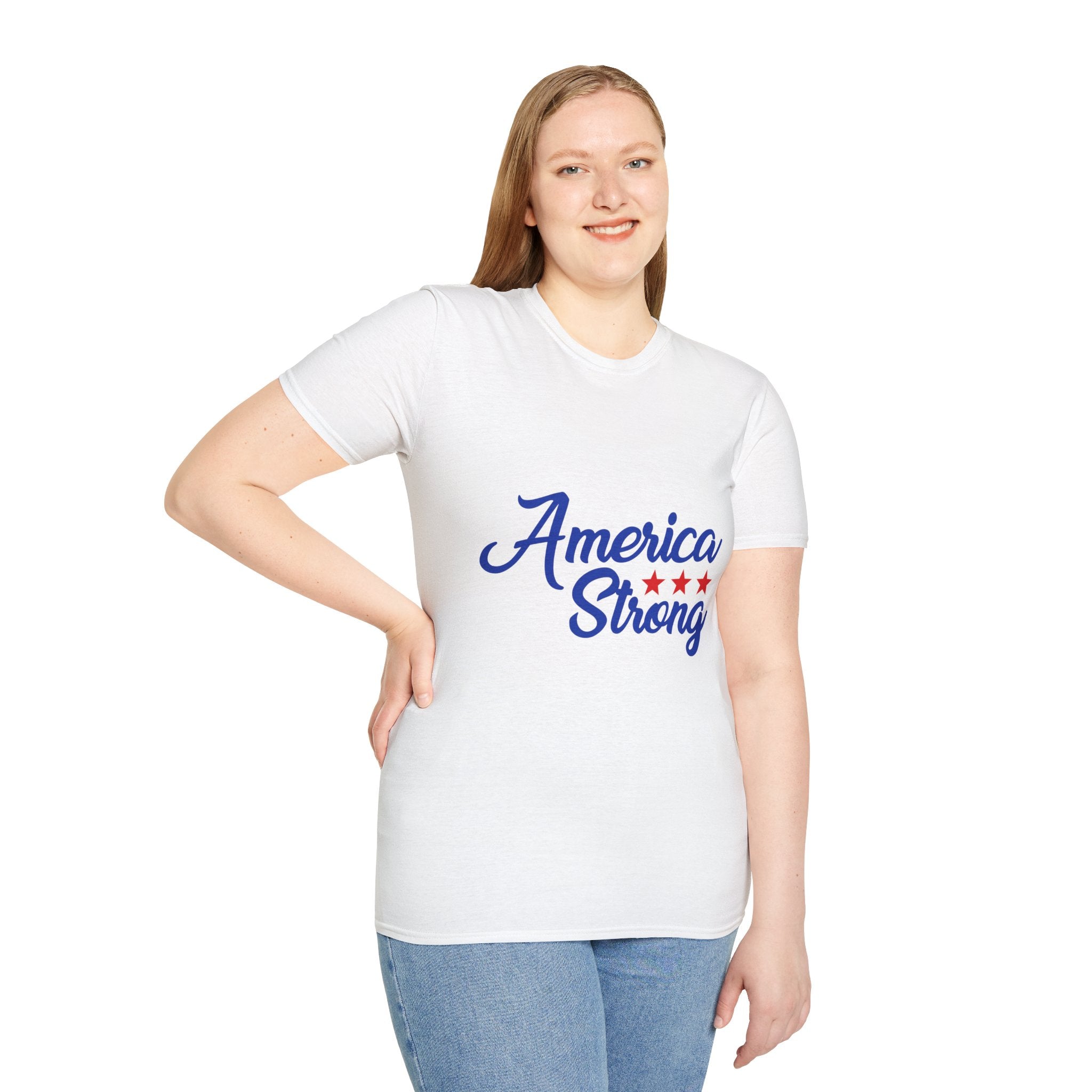 Unisex Softstyle T-Shirt - America Strong, Patriotic Tee, Casual Wear, Independence Day Outfit, Gift for Veterans, Summer Style