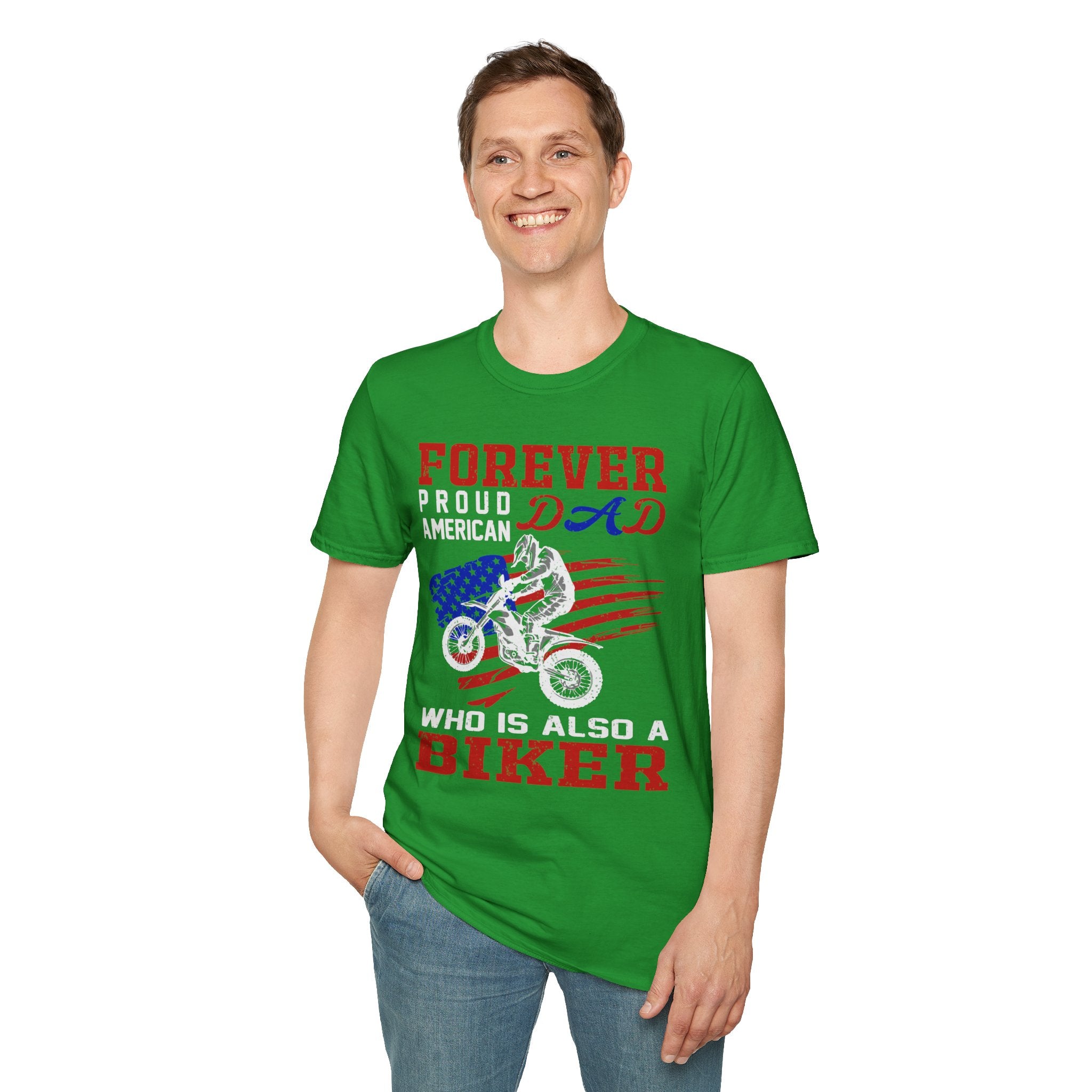 Forever Proud Dad Biker T-Shirt, Gifts for Bikers, Father's Day Tee, Unisex Softstyle Shirt, American Pride Apparel