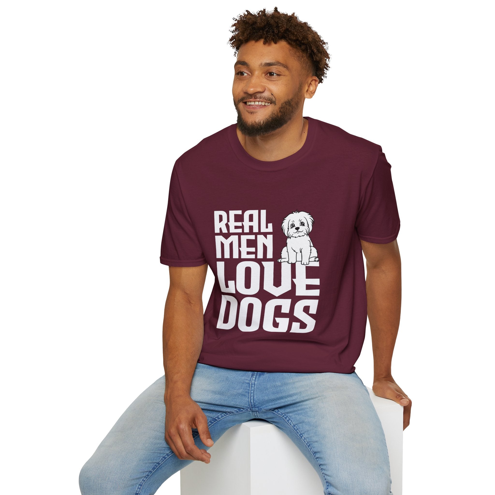 Unisex Dog Lover T-Shirt, Real Men Love Dogs Tee, Pet Owner Apparel, Gift for Dog Dads, Perfect for Birthdays