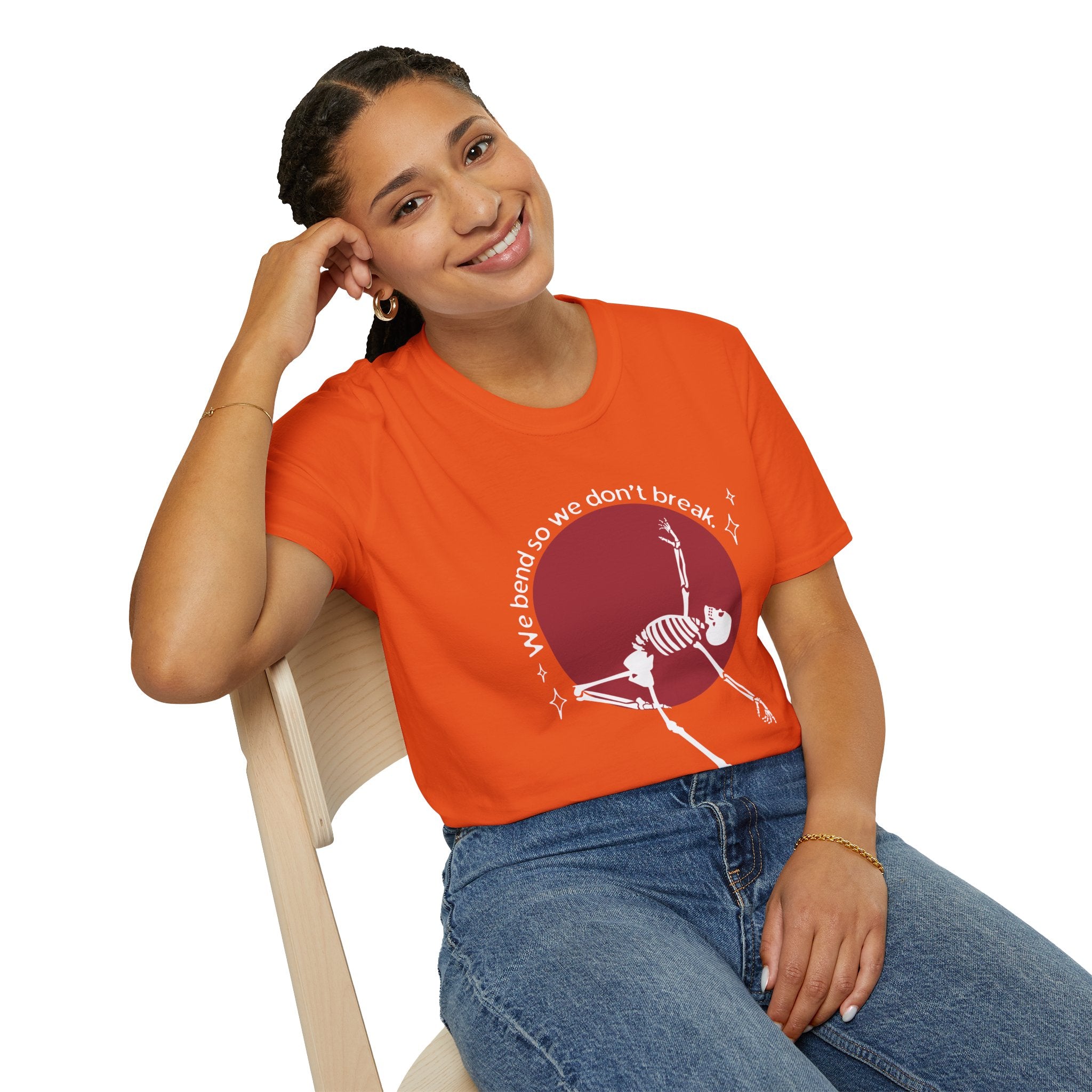 Skeleton Yoga Unisex T-Shirt, We Bend So We Don't Break Tee