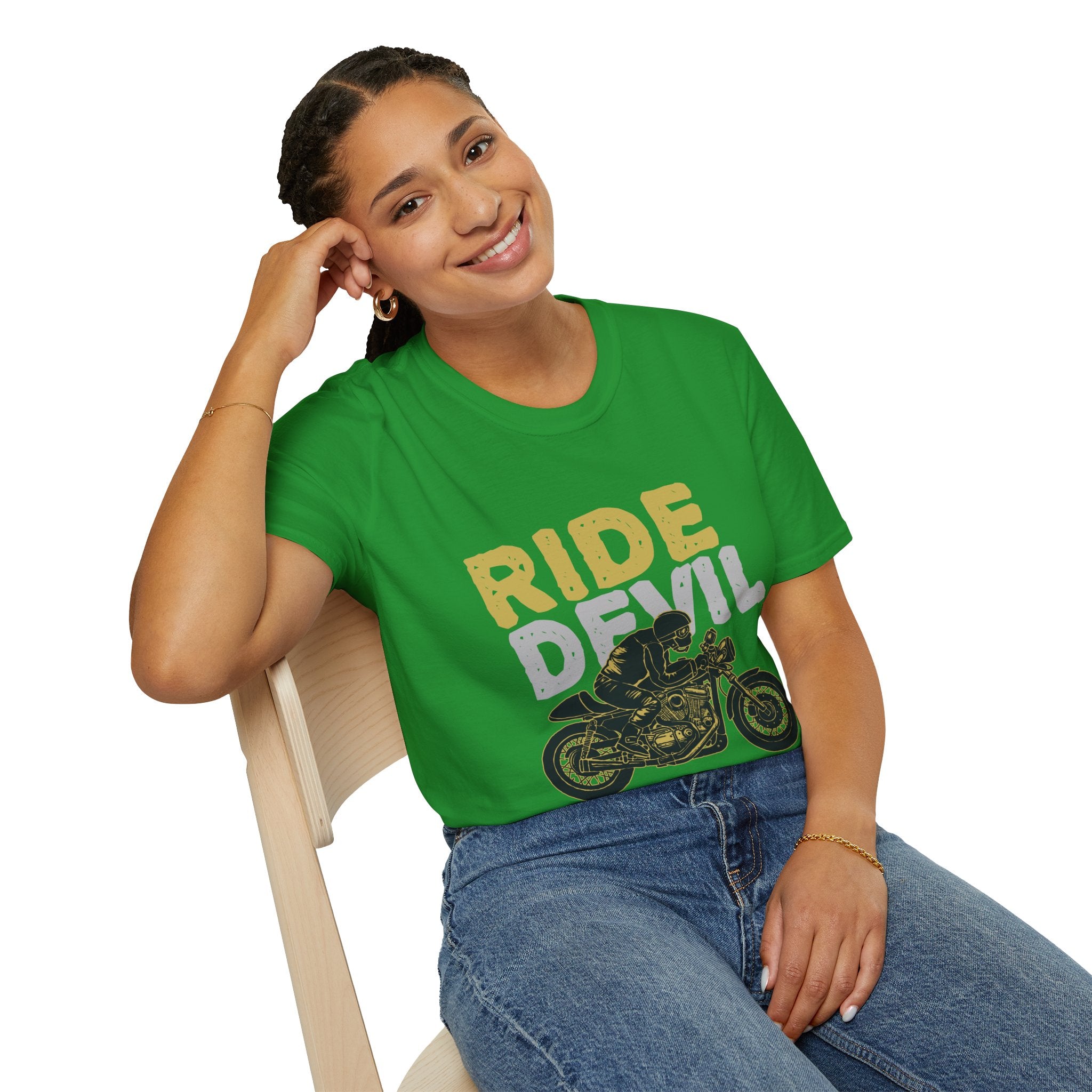 Unisex Softstyle T-Shirt with 'Ride Devil' Graphic - Perfect for Bikers, Gift for Motorcycle Lovers, Casual Wear, Event Merchandise, [...]