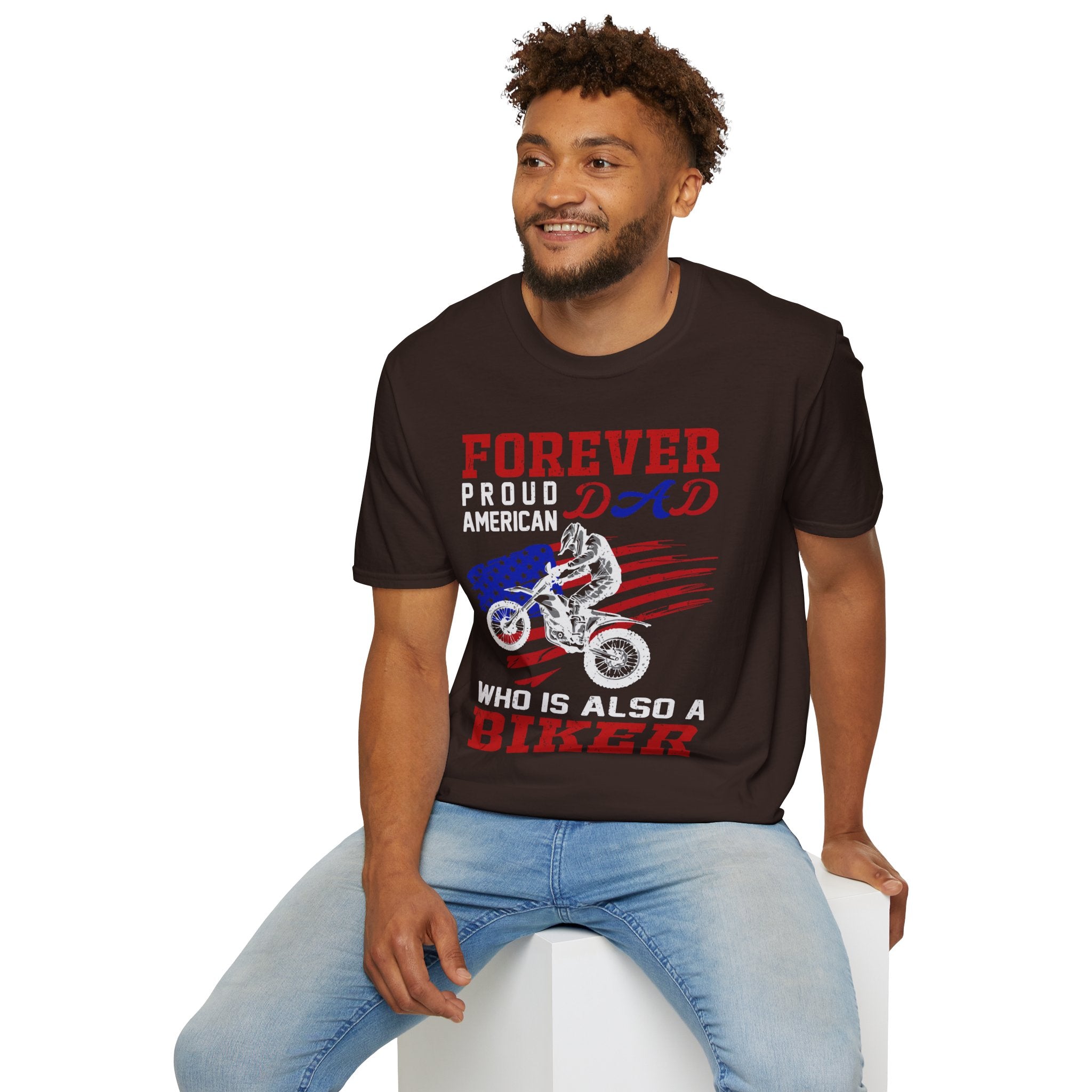 Forever Proud Dad Biker T-Shirt, Gifts for Bikers, Father's Day Tee, Unisex Softstyle Shirt, American Pride Apparel