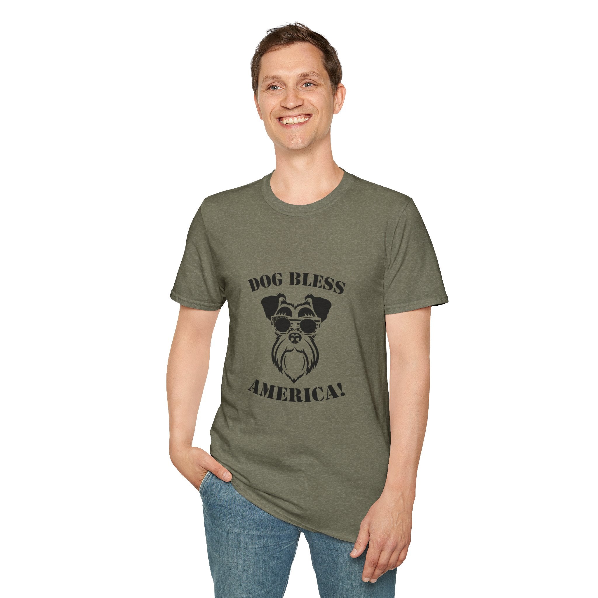 Dog Bless America T-Shirt, Unisex Tee, Dog Lover Gift, Independence Day Apparel, Pet Enthusiast Shirt, Cute Animal T-Shirt