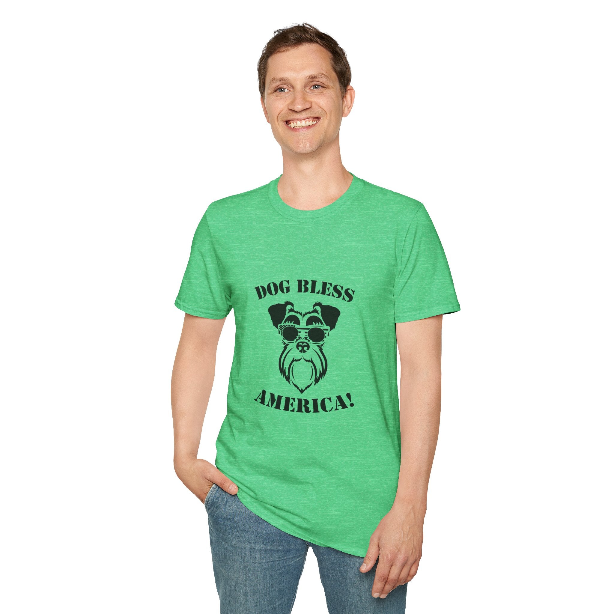 Dog Bless America T-Shirt, Unisex Tee, Dog Lover Gift, Independence Day Apparel, Pet Enthusiast Shirt, Cute Animal T-Shirt