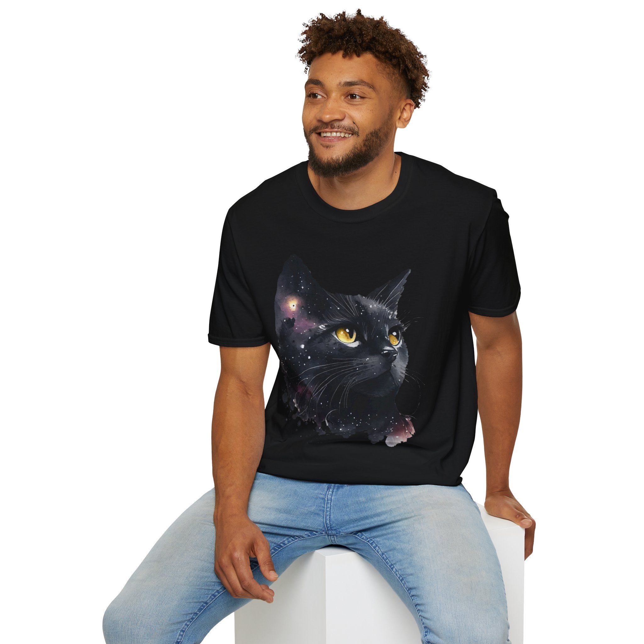 Galactic Cat Unisex Softstyle T-Shirt | Cosmic Space Kitty Tee, Cat Lover Gift, Astrology Shirt, Unique Pet Apparel, Cute Astronomy Design