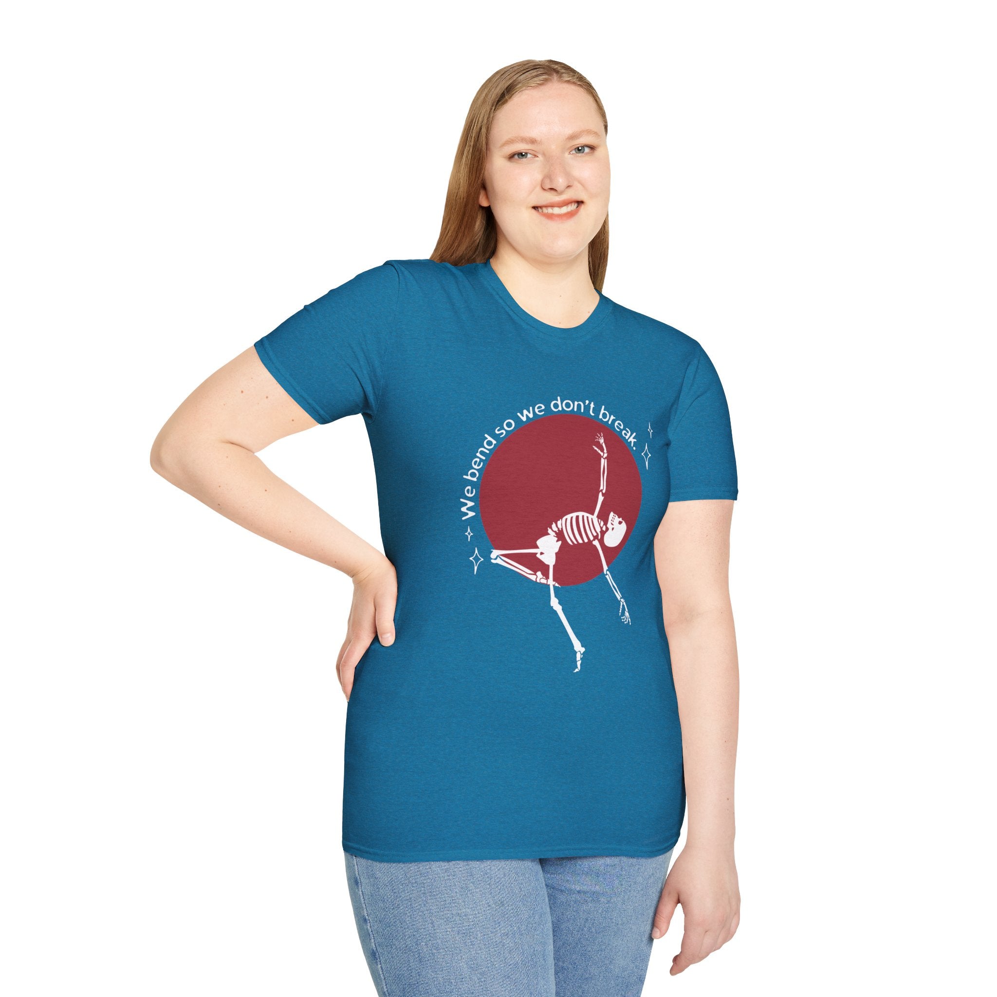 Skeleton Yoga Unisex T-Shirt, We Bend So We Don't Break Tee