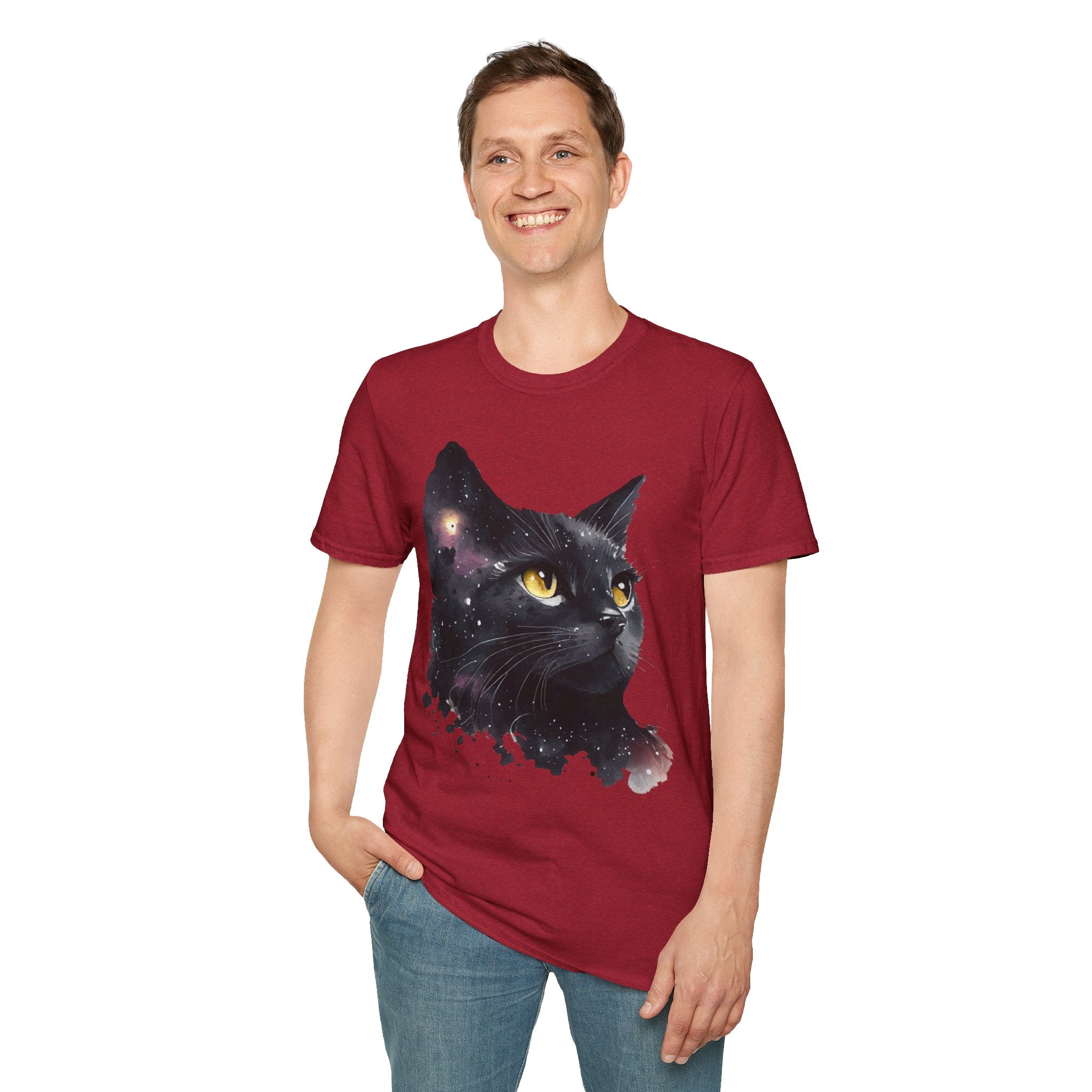 Galactic Cat Unisex Softstyle T-Shirt | Cosmic Space Kitty Tee, Cat Lover Gift, Astrology Shirt, Unique Pet Apparel, Cute Astronomy Design