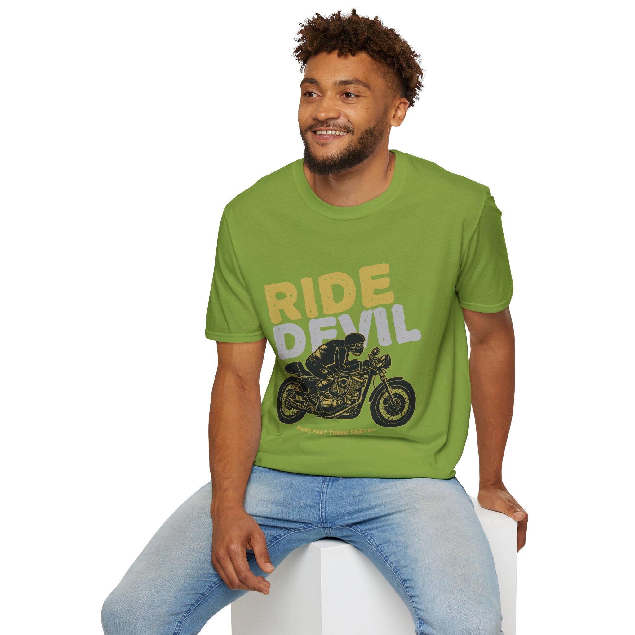 Unisex Softstyle T-Shirt with 'Ride Devil' Graphic - Perfect for Bikers, Gift for Motorcycle Lovers, Casual Wear, Event Merchandise, [...]