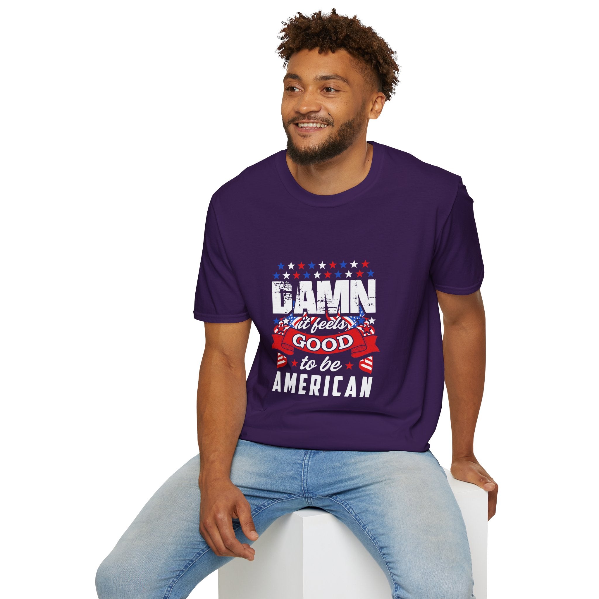 Unisex Patriotic T-Shirt: "Damn It Feels Good to Be American" - Perfect for Independence Day, BBQs, Casual Outings, Gifts, and Celebrations