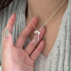 925 Sterling Silver Bow Necklace Simple Cold Style Advibe Studio
