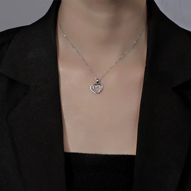 925 Sterling Silver Double Heart-shaped Necklace For Women Summer Advibe Studio