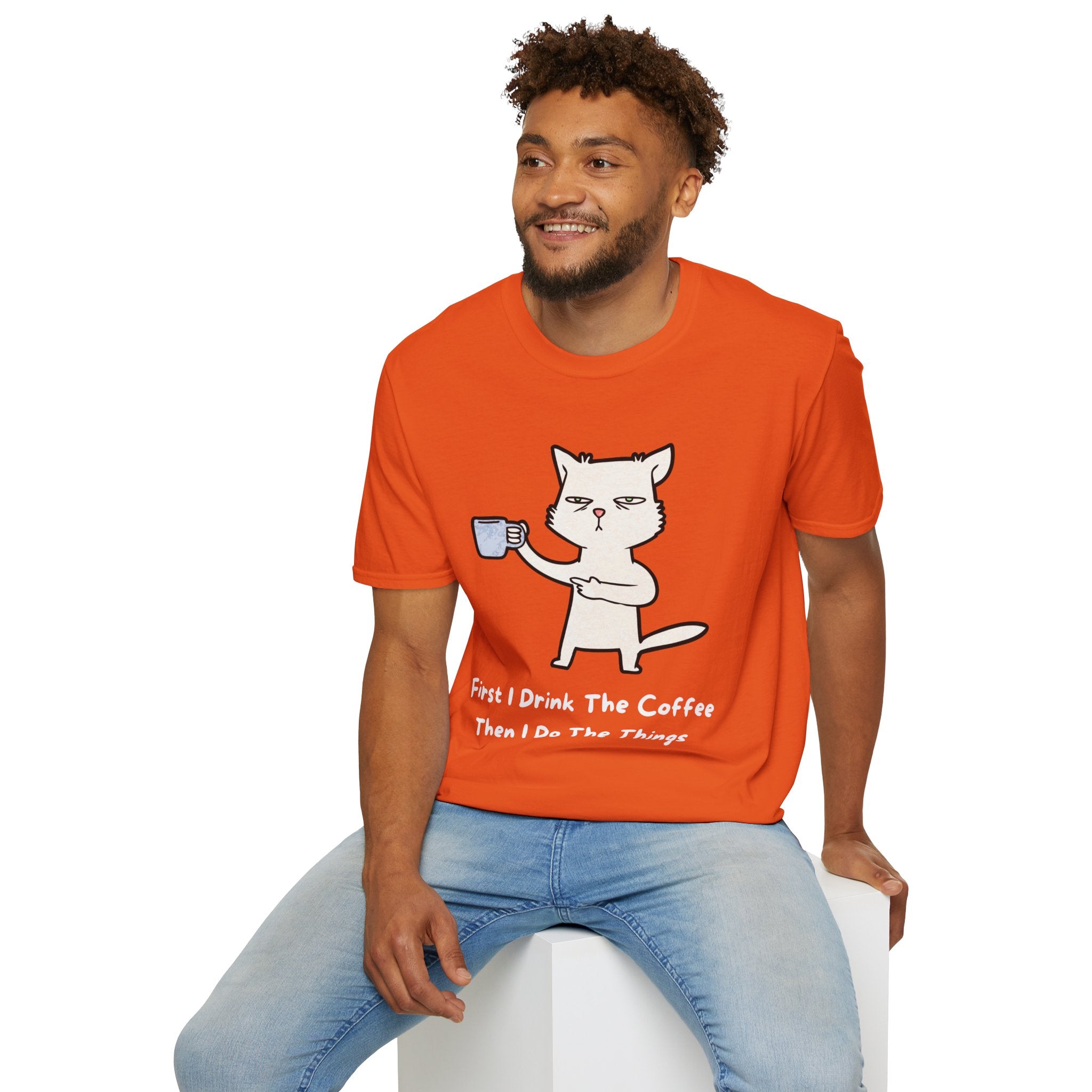 Coffee Cat Unisex T-Shirt, Funny Cat Tee