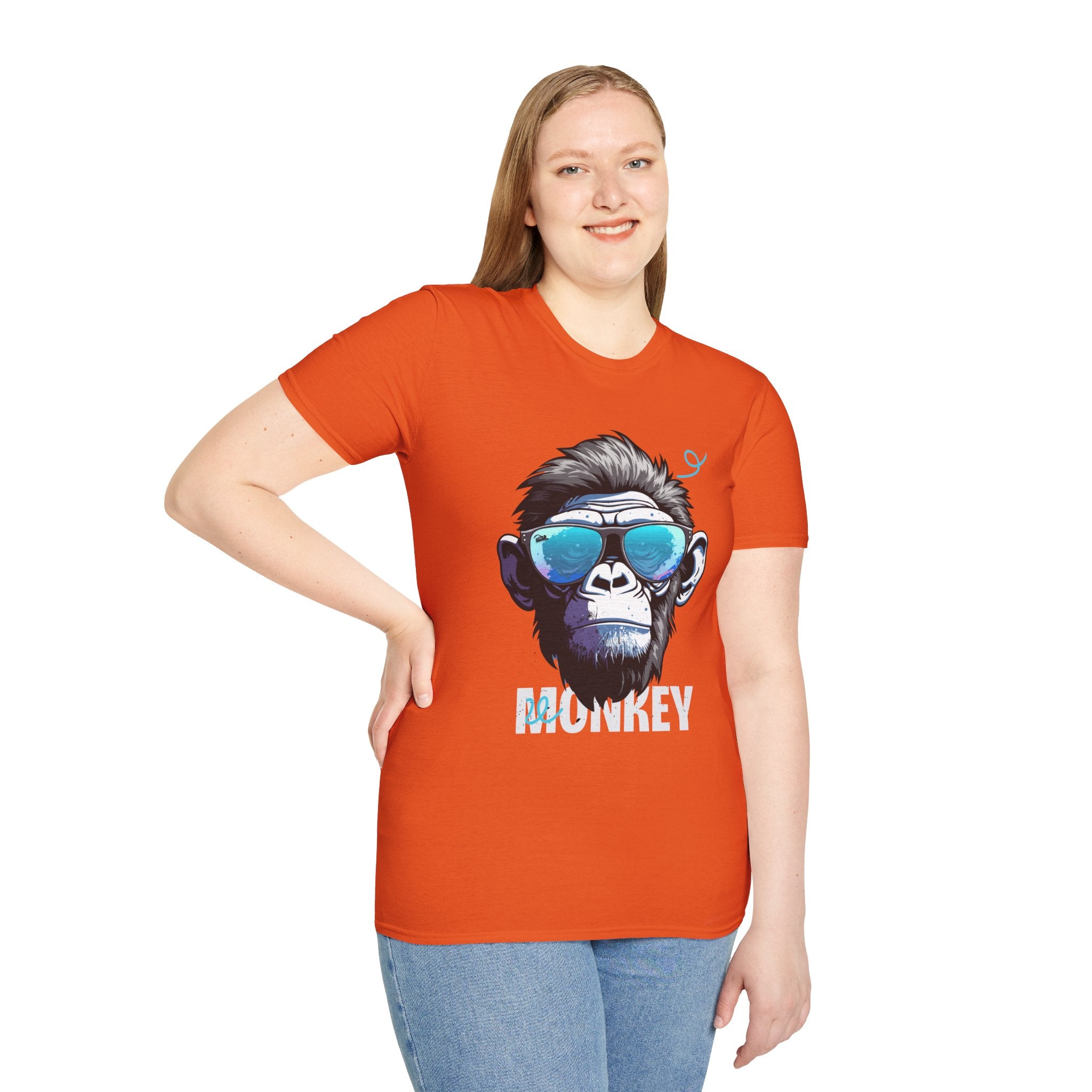 Cool Monkey Graphic Tee, Fun Unisex Softstyle T-Shirt, Animal Lover Gift
