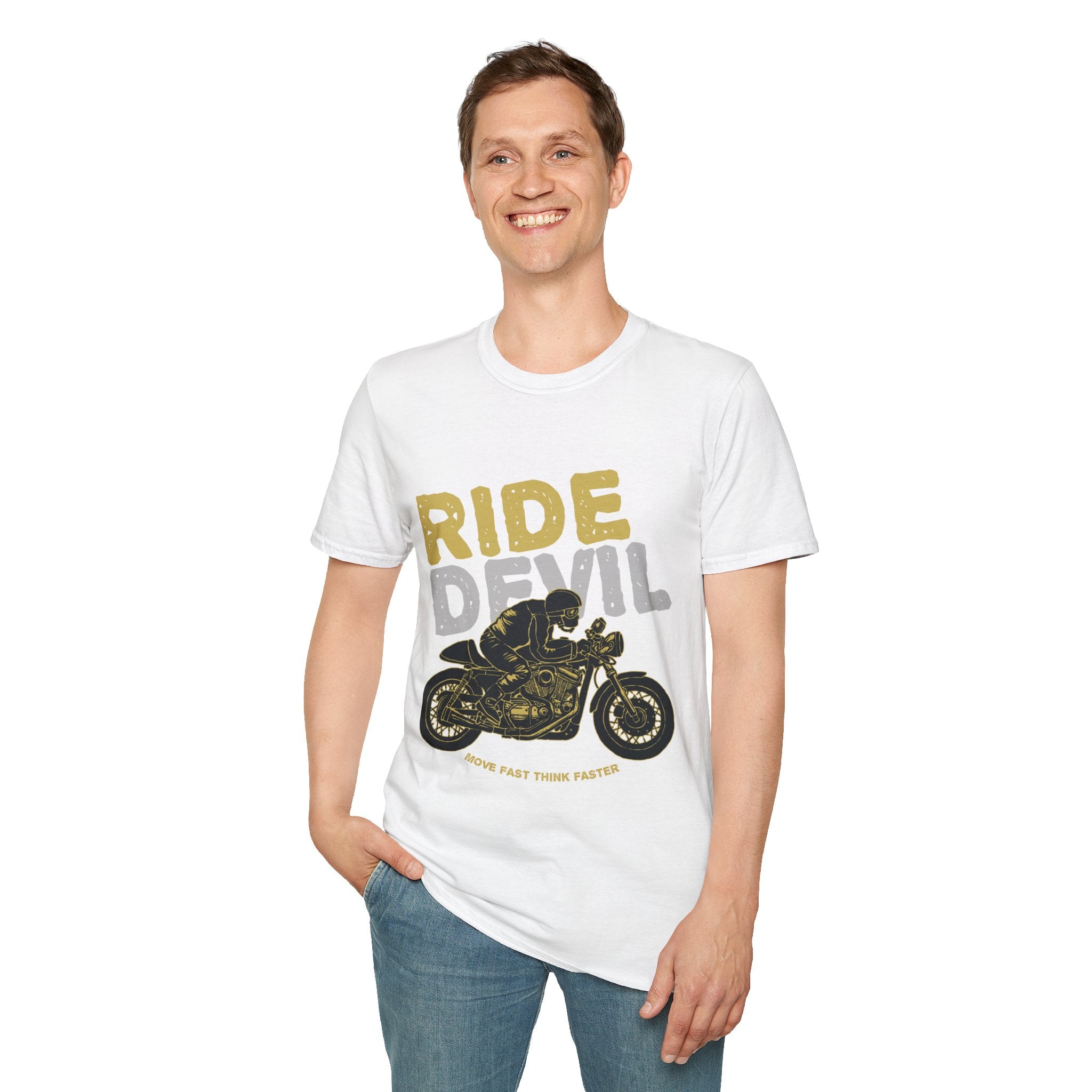 Unisex Softstyle T-Shirt with 'Ride Devil' Graphic - Perfect for Bikers, Gift for Motorcycle Lovers, Casual Wear, Event Merchandise, [...]
